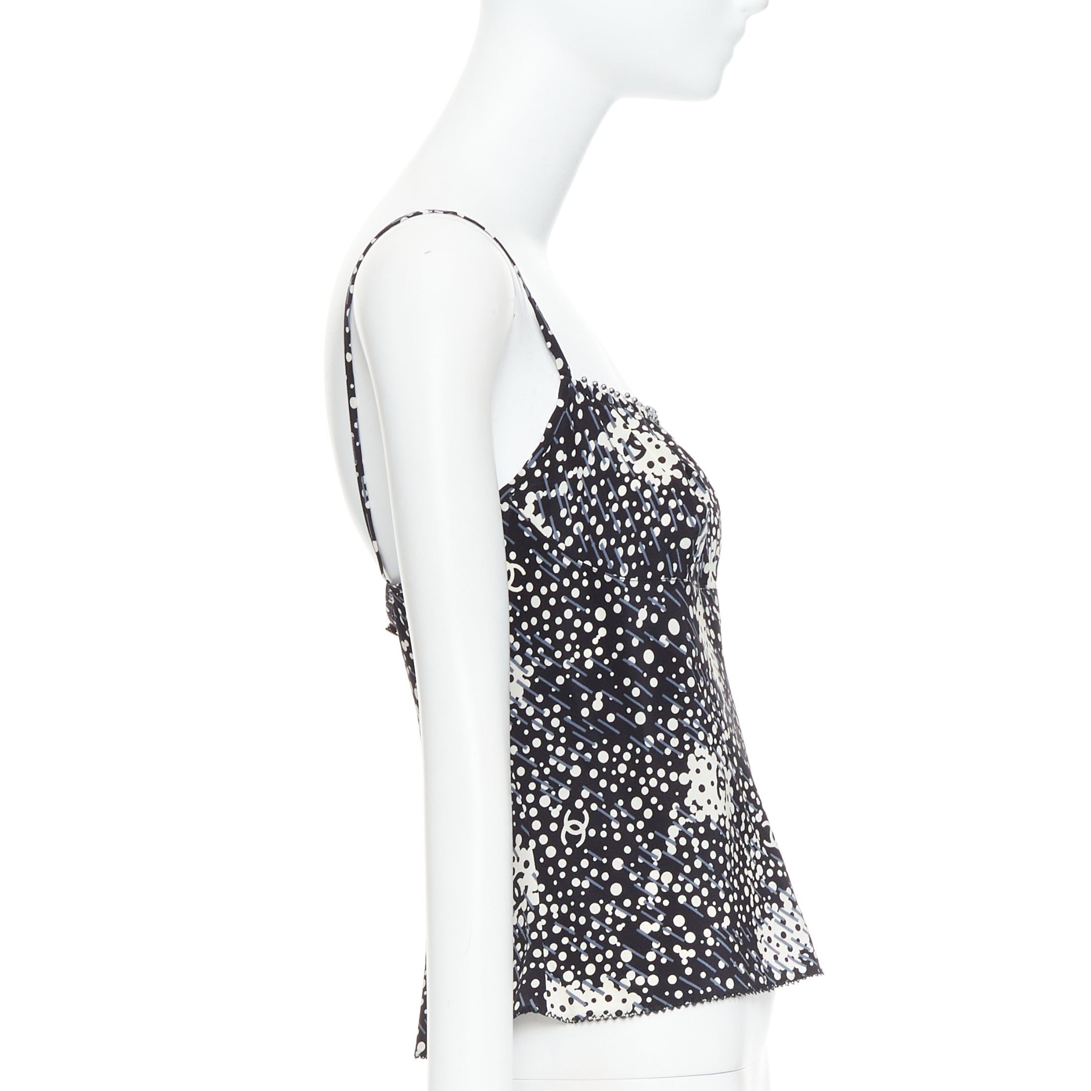 Chanel CHANEL 02A 100% silk CC logo polka dot pearl trim camisole FR40 S Size M / US 6-8 / IT 42-44 - 4 Thumbnail