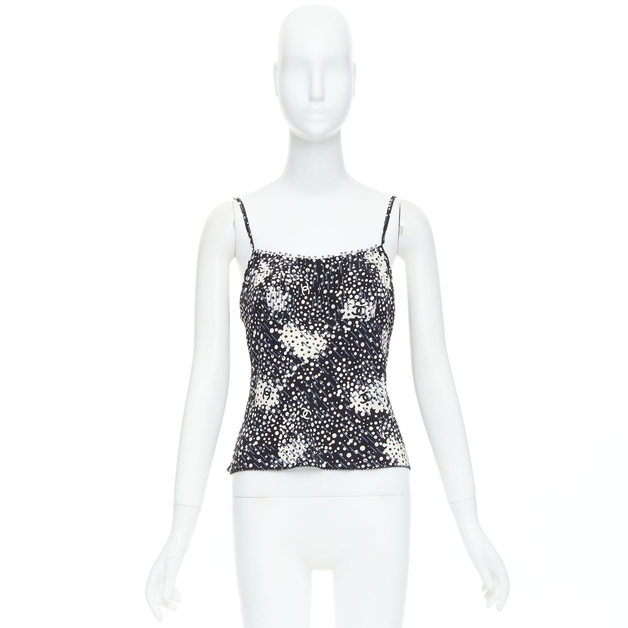 Chanel CHANEL 02A 100% silk CC logo polka dot pearl trim camisole FR40 S Size M / US 6-8 / IT 42-44 - 9 Thumbnail