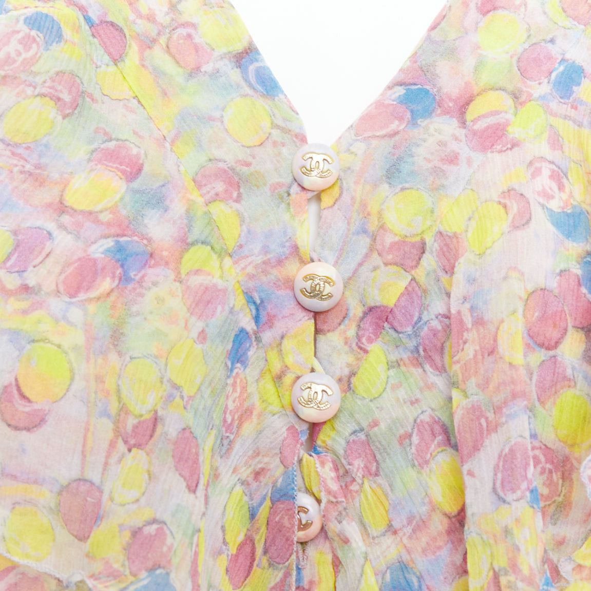 Chanel CHANEL 2011 100% silk Vintage circle pastel CC logo ruffle blouse FR42 XL Size L / US 10 / IT 46 - 2 Thumbnail