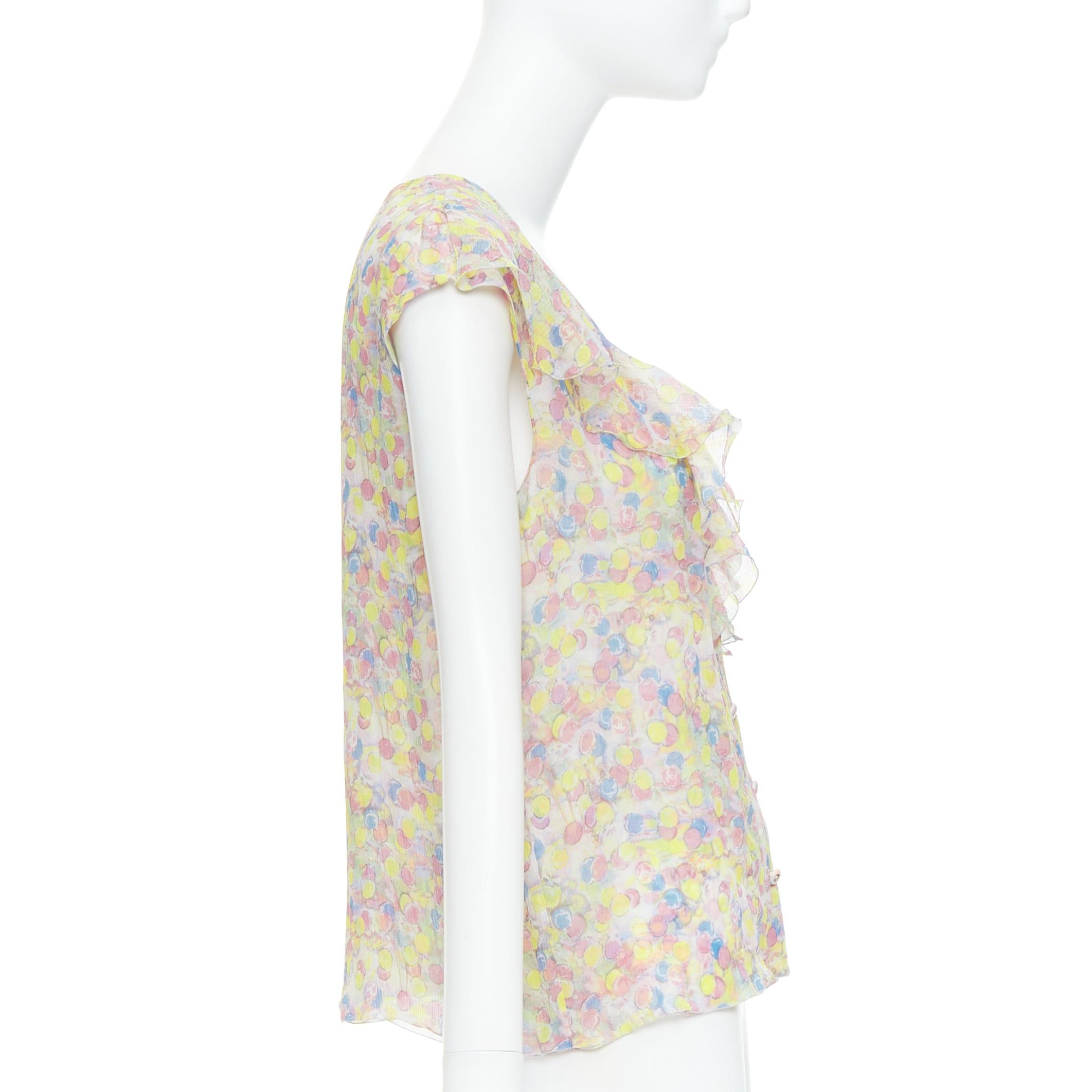 Chanel CHANEL 2011 100% silk Vintage circle pastel CC logo ruffle blouse FR42 XL Size L / US 10 / IT 46 - 4 Thumbnail