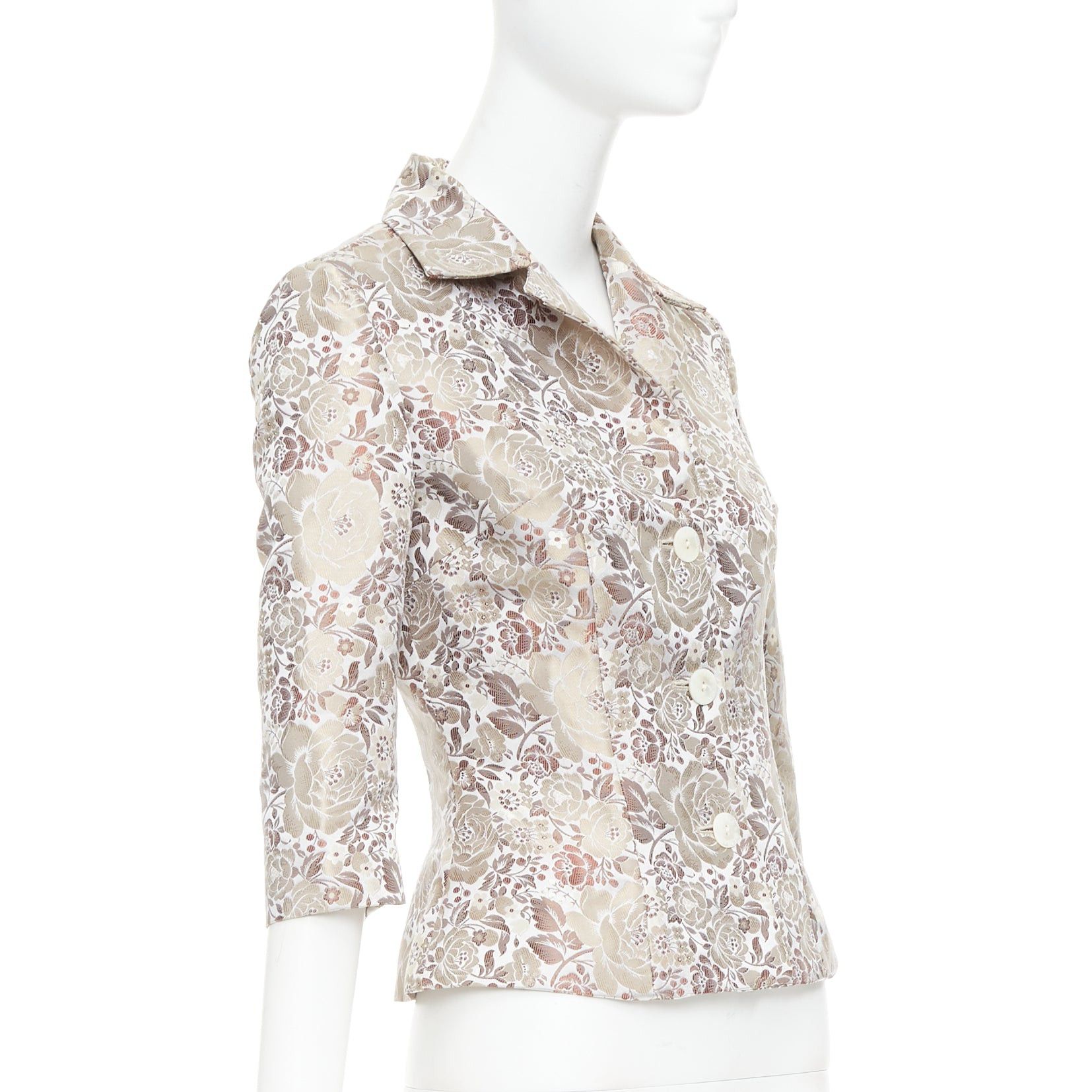 Dolce & Gabbana DOLCE GABBANA Vintage 1990s floral jacquard cropped blazer jacket IT38 XS Size XS / US 0-2 / IT 36-38 - 4 Thumbnail