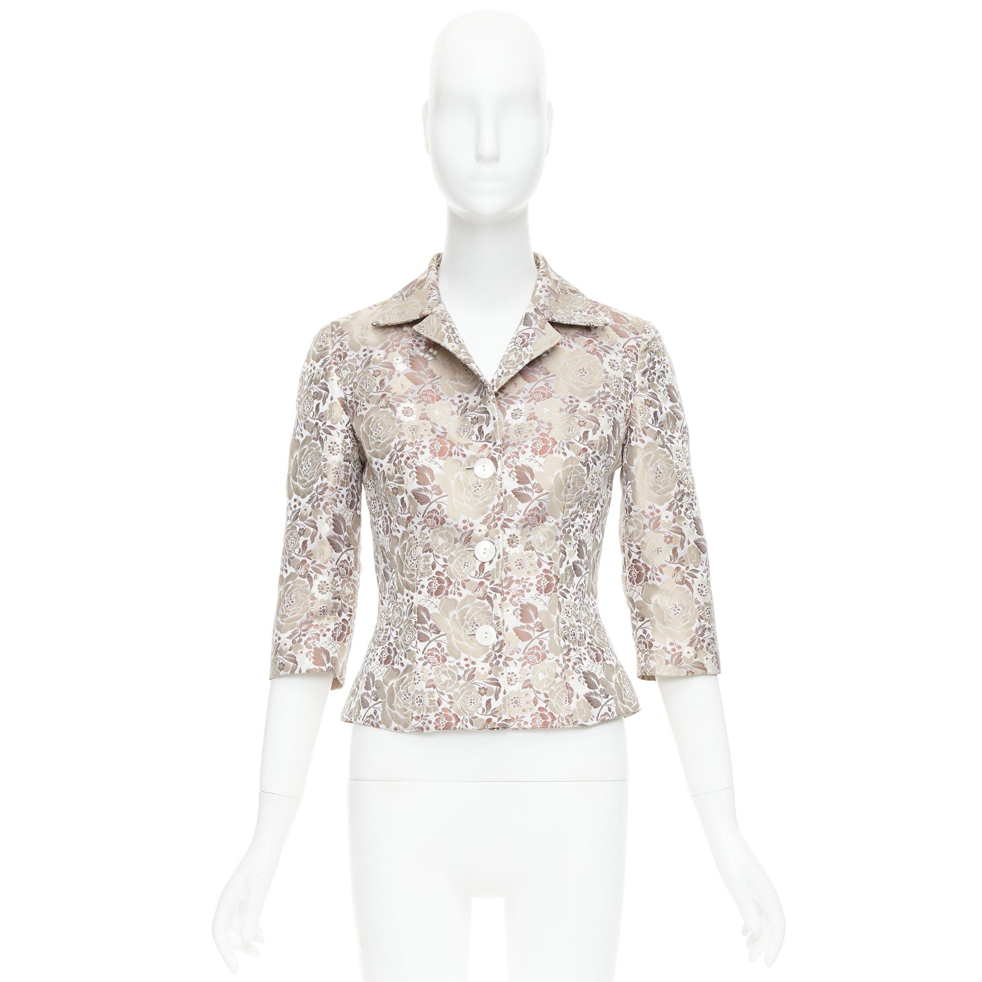 Dolce & Gabbana DOLCE GABBANA Vintage 1990s floral jacquard cropped blazer jacket IT38 XS Size XS / US 0-2 / IT 36-38 - 10 Thumbnail
