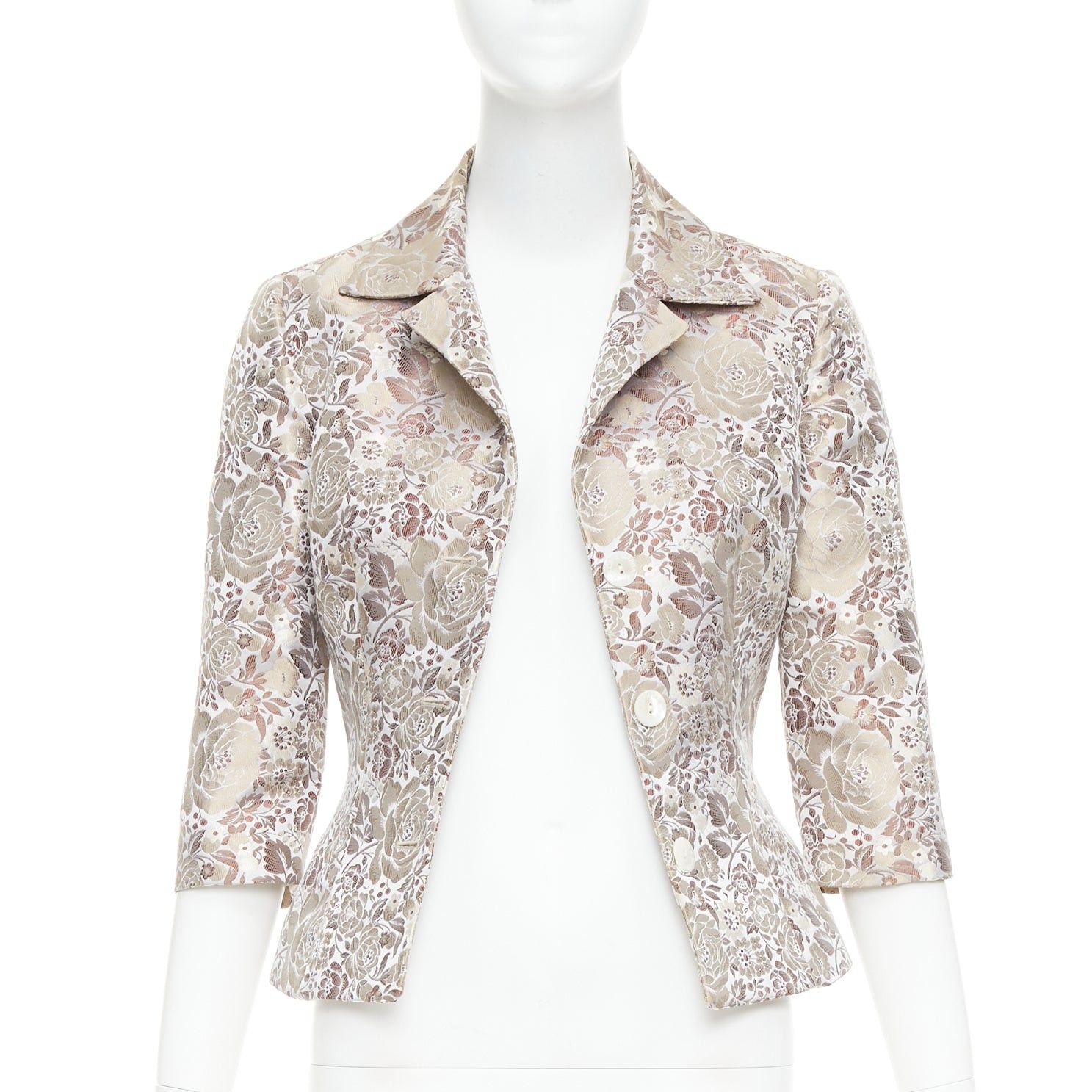 Dolce & Gabbana DOLCE GABBANA Vintage 1990s floral jacquard cropped blazer jacket IT38 XS Size XS / US 0-2 / IT 36-38 - 3 Thumbnail