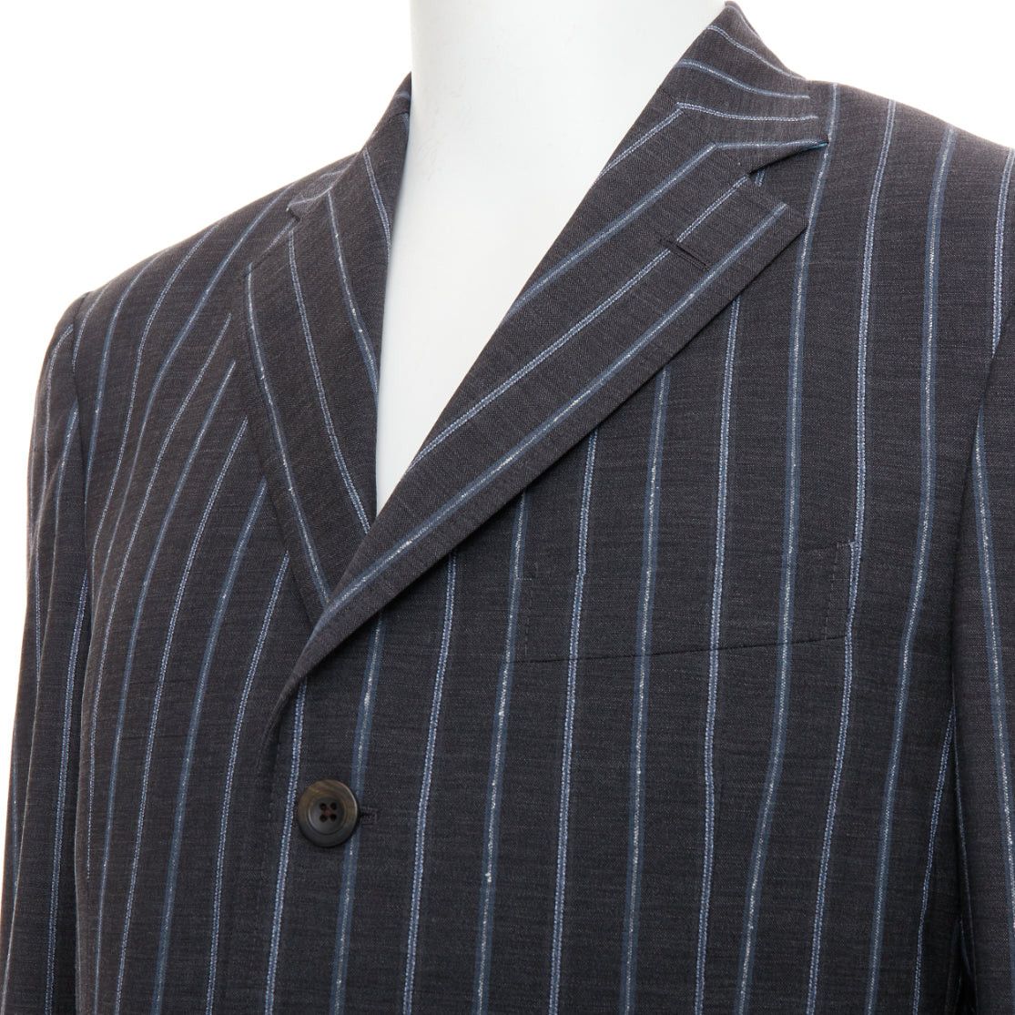 Etro ETRO grey blue pinstripe 100% wool single breasted blazer jacket IT50 L Size 50R - 2 Thumbnail