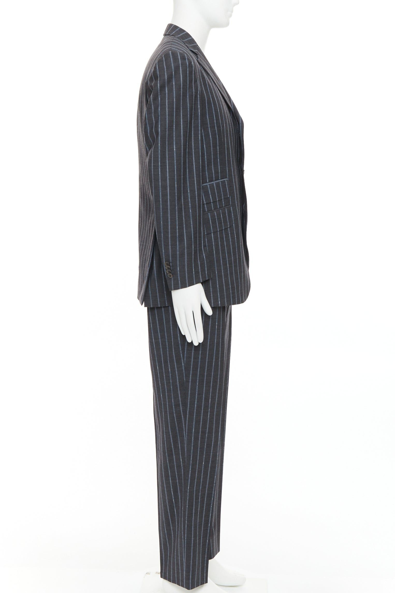 Etro ETRO grey blue pinstripe 100% wool single breasted blazer jacket IT50 L Size 50R - 4 Thumbnail
