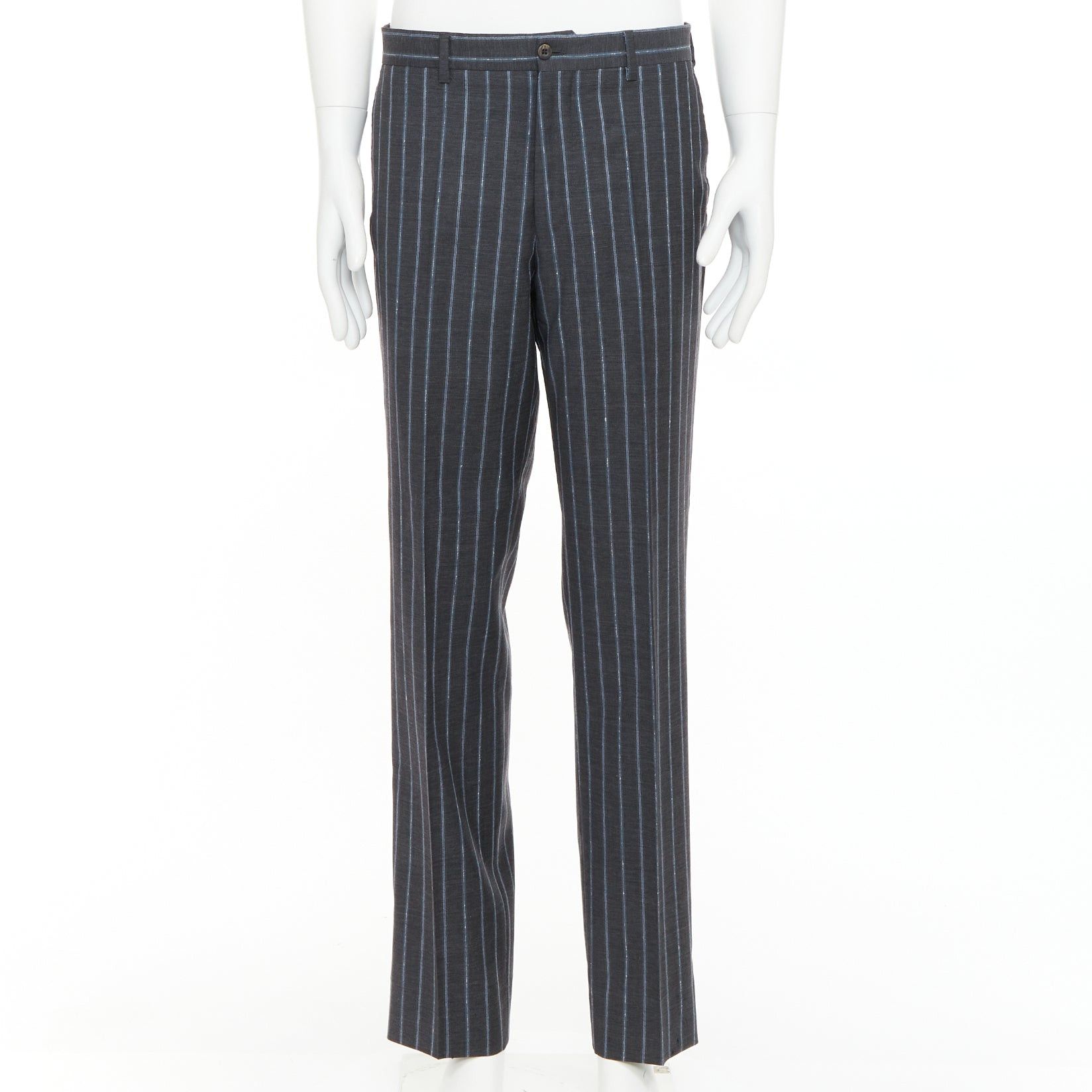 Etro ETRO grey blue pinstripe 100% wool single breasted blazer jacket IT50 L Size 50R - 8 Thumbnail