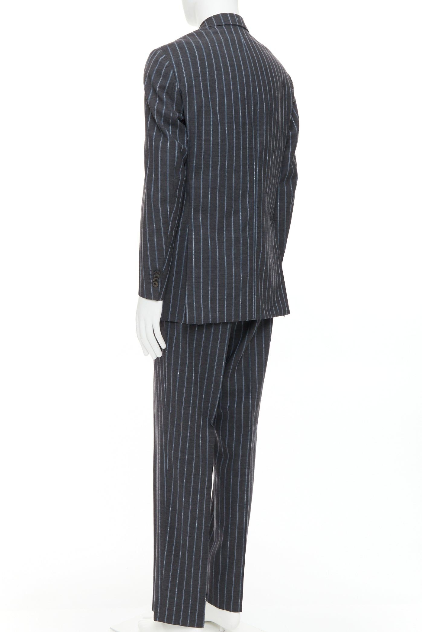 Etro ETRO grey blue pinstripe 100% wool single breasted blazer jacket IT50 L Size 50R - 6 Thumbnail