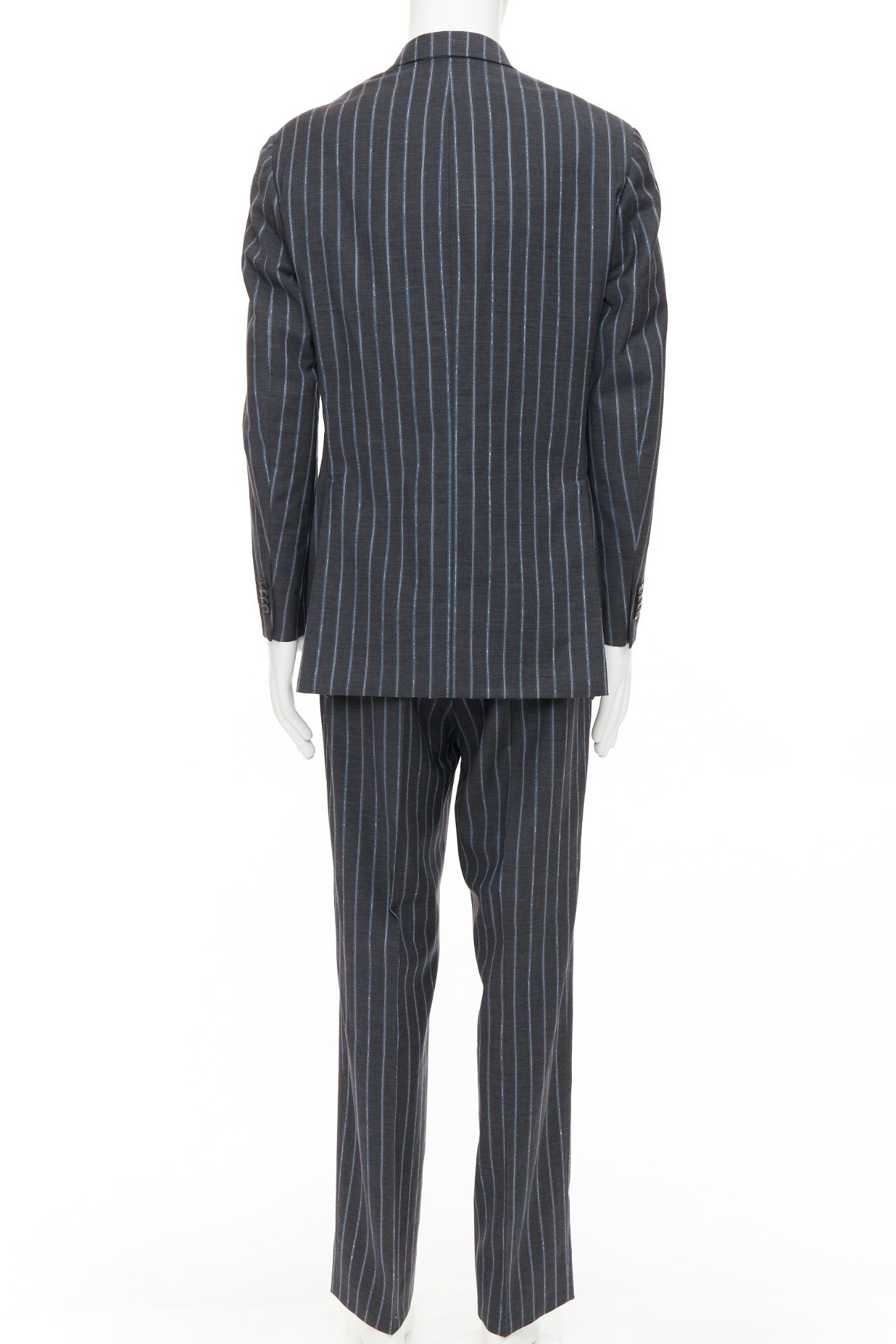 Etro ETRO grey blue pinstripe 100% wool single breasted blazer jacket IT50 L Size 50R - 5 Thumbnail