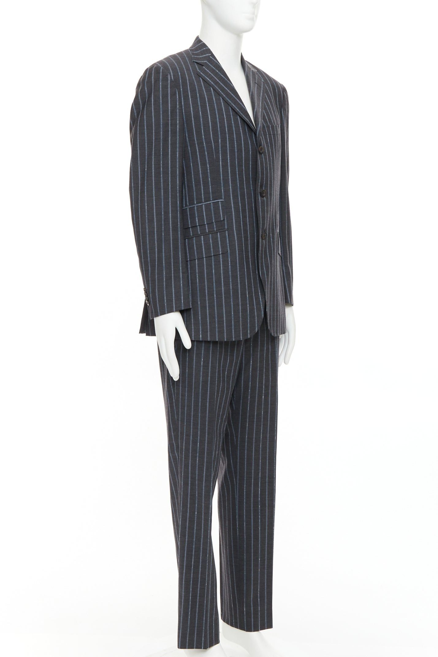 Etro ETRO grey blue pinstripe 100% wool single breasted blazer jacket IT50 L Size 50R - 3 Thumbnail