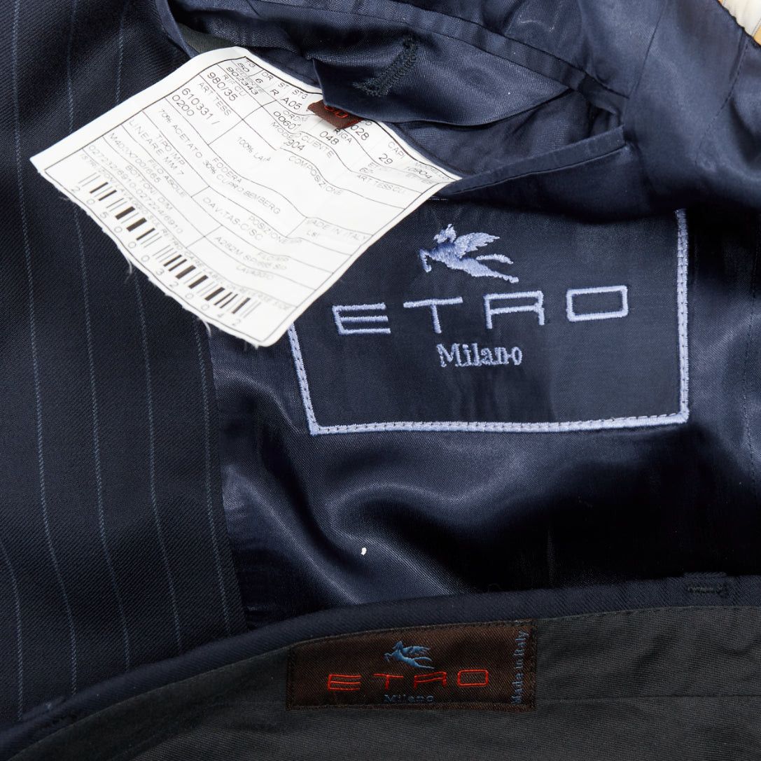 Etro ETRO navy pinstripe 100% wool single breasted cropped blazer jacket IT50 L Size 50R - 10 Thumbnail