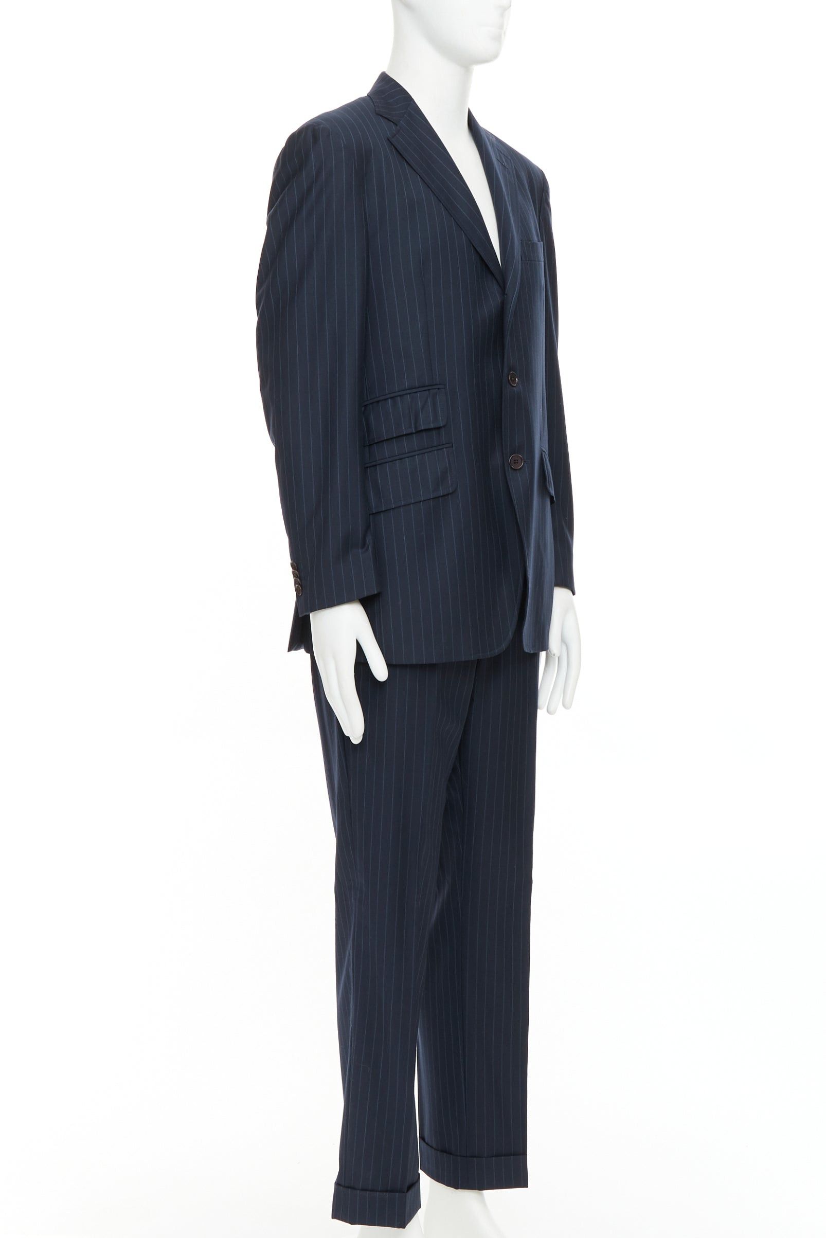 Etro ETRO navy pinstripe 100% wool single breasted cropped blazer jacket IT50 L Size 50R - 3 Thumbnail
