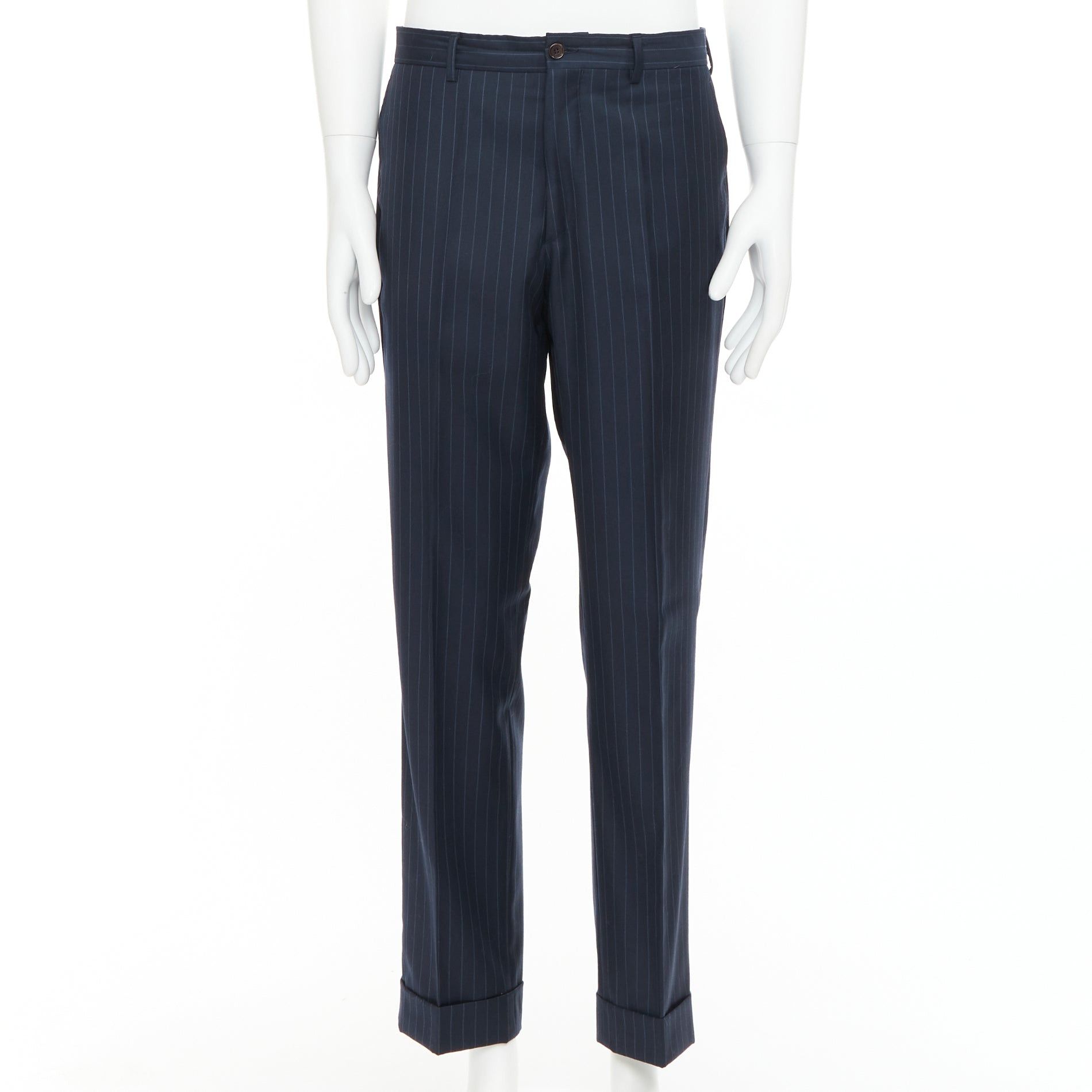 Etro ETRO navy pinstripe 100% wool single breasted cropped blazer jacket IT50 L Size 50R - 8 Thumbnail