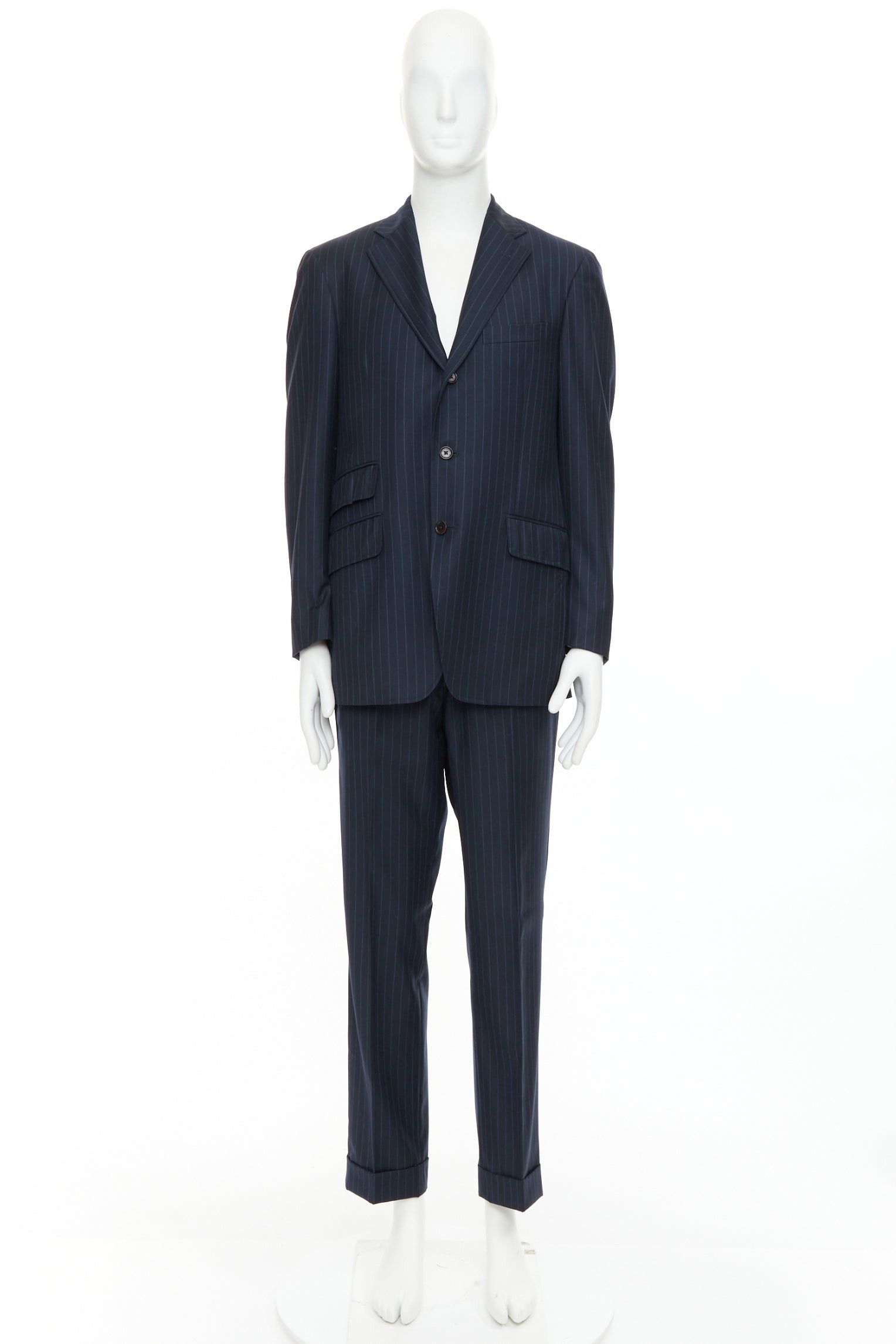Etro ETRO navy pinstripe 100% wool single breasted cropped blazer jacket IT50 L Size 50R - 11 Thumbnail