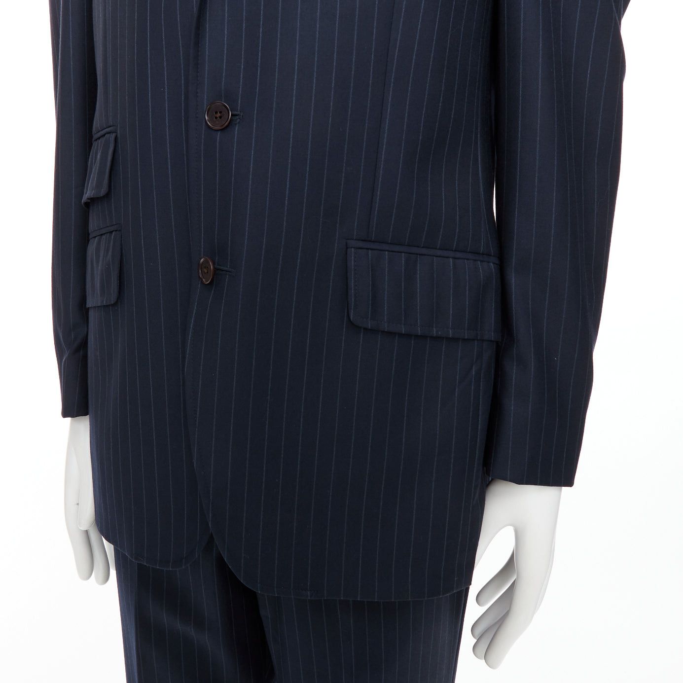 Etro ETRO navy pinstripe 100% wool single breasted cropped blazer jacket IT50 L Size 50R - 7 Thumbnail