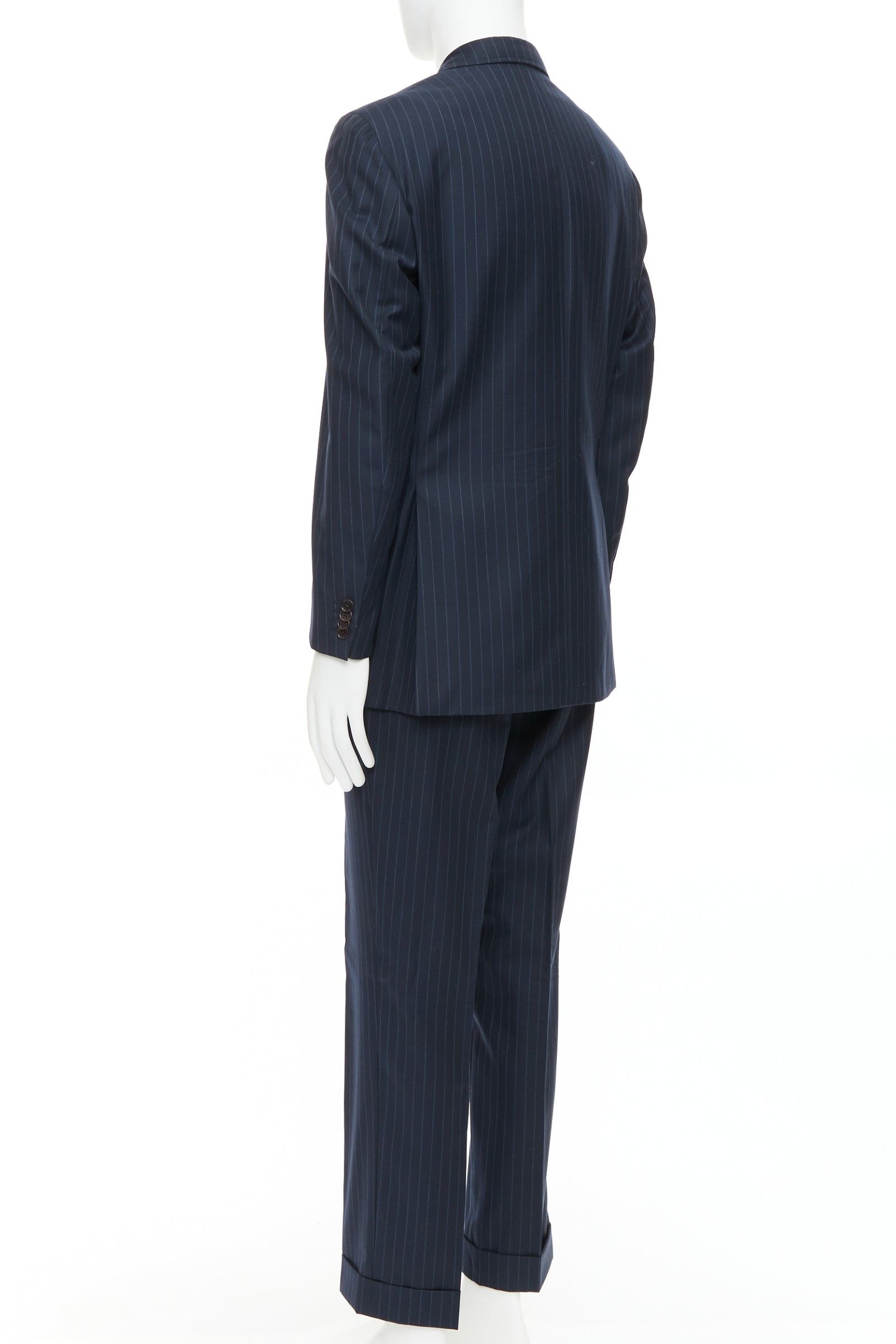 Etro ETRO navy pinstripe 100% wool single breasted cropped blazer jacket IT50 L Size 50R - 6 Thumbnail
