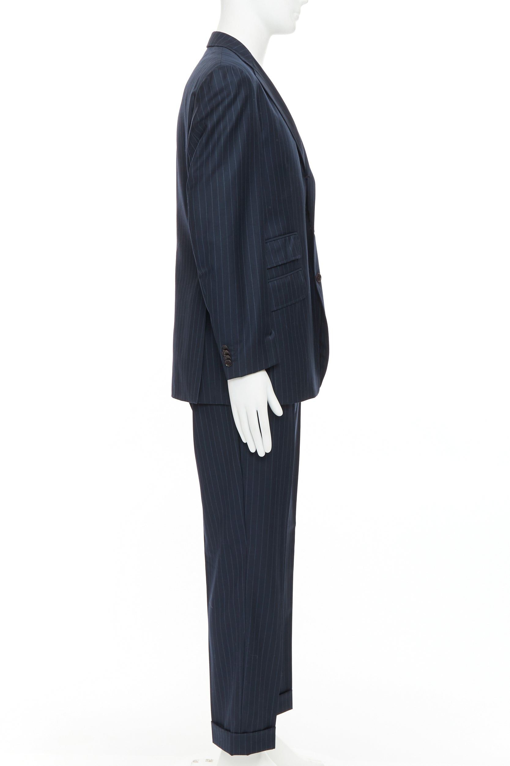 Etro ETRO navy pinstripe 100% wool single breasted cropped blazer jacket IT50 L Size 50R - 4 Thumbnail