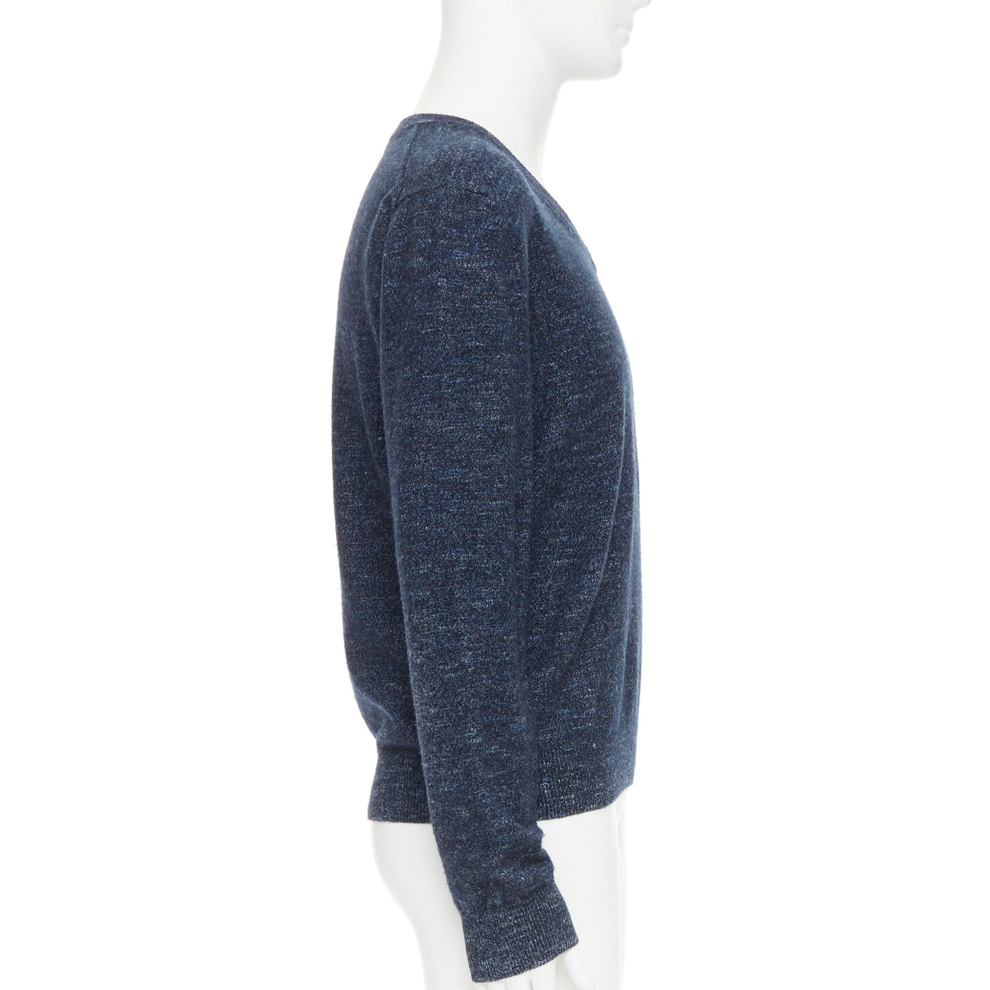 Gucci GUCCI navy wool silk cashmere melange V neck GG logo charm sweater L Size US L / EU 52-54 / 3 - 4 Thumbnail