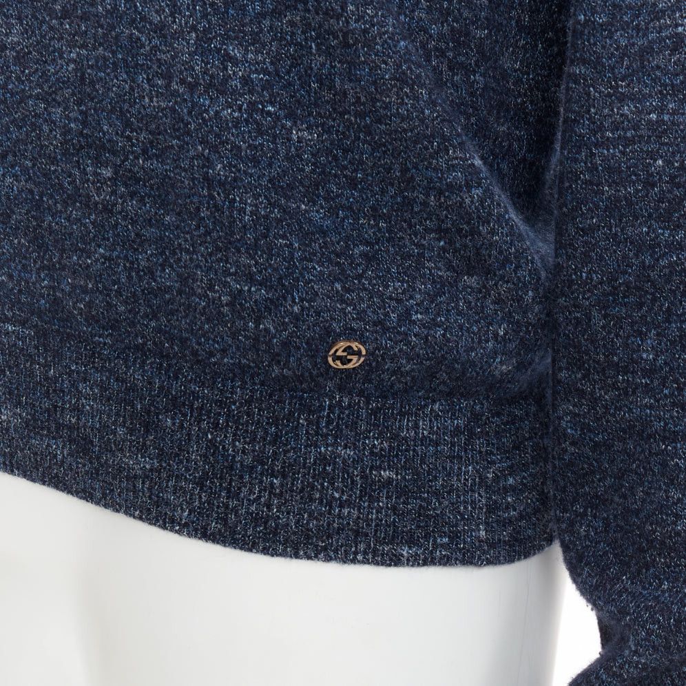 Gucci GUCCI navy wool silk cashmere melange V neck GG logo charm sweater L Size US L / EU 52-54 / 3 - 2 Thumbnail