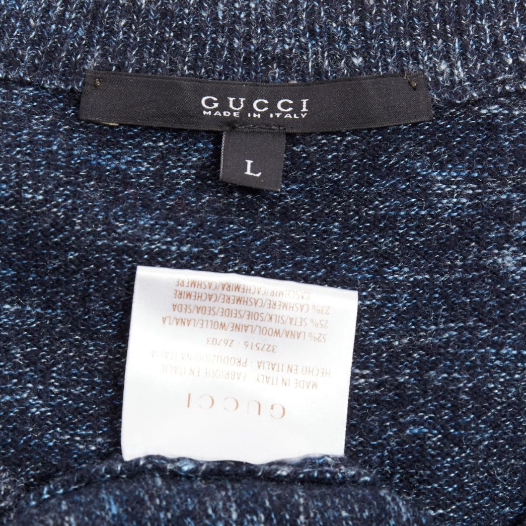 Gucci GUCCI navy wool silk cashmere melange V neck GG logo charm sweater L Size US L / EU 52-54 / 3 - 8 Thumbnail