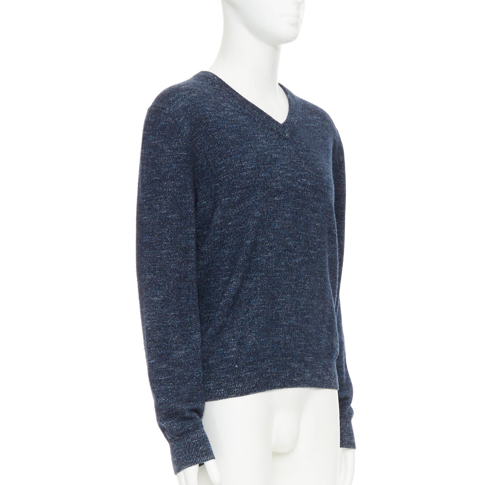 Gucci GUCCI navy wool silk cashmere melange V neck GG logo charm sweater L Size US L / EU 52-54 / 3 - 3 Thumbnail