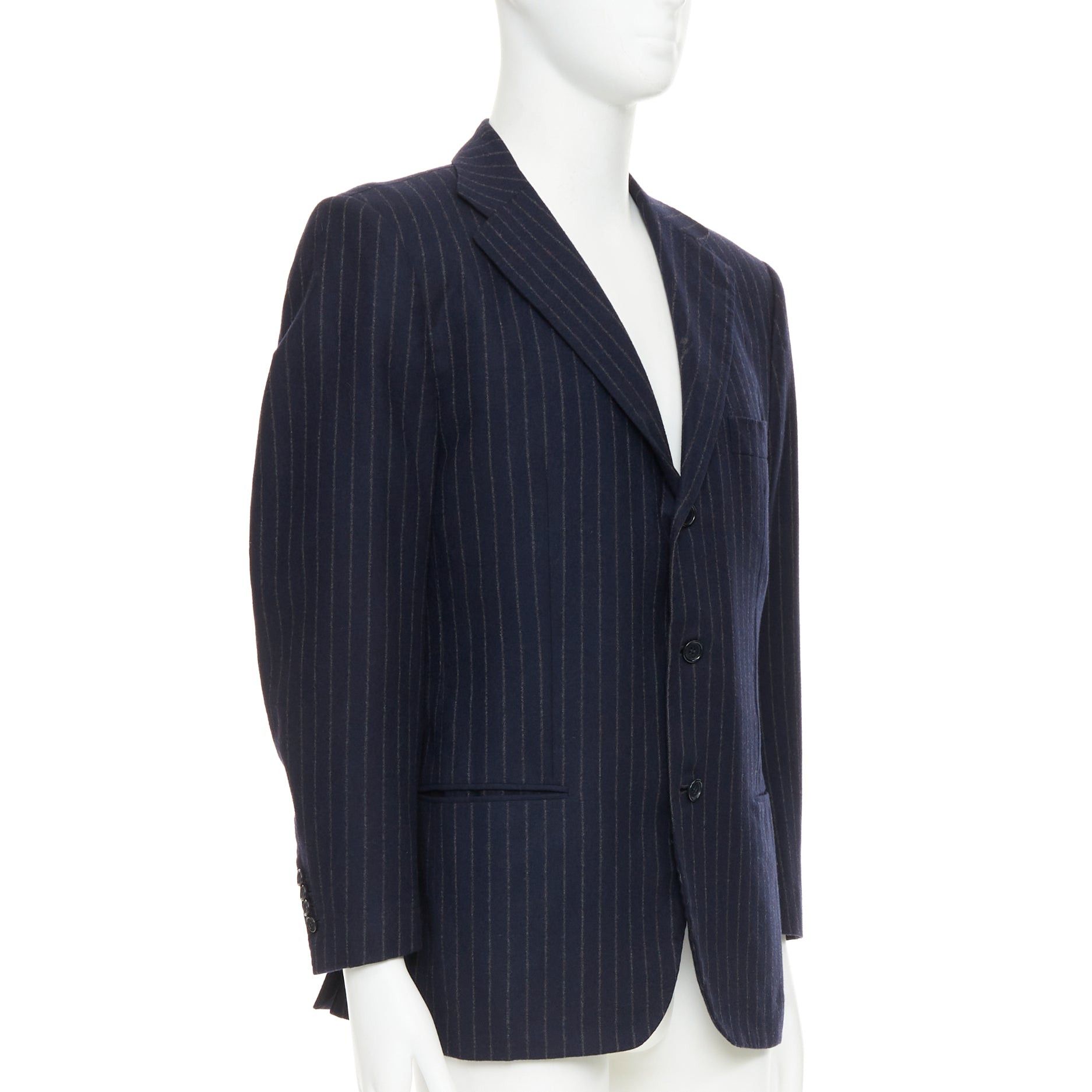 Kiton KITON 100% cashmere navy pinstriped double vents blazer jacket IT52 XL Size 52R - 3 Thumbnail