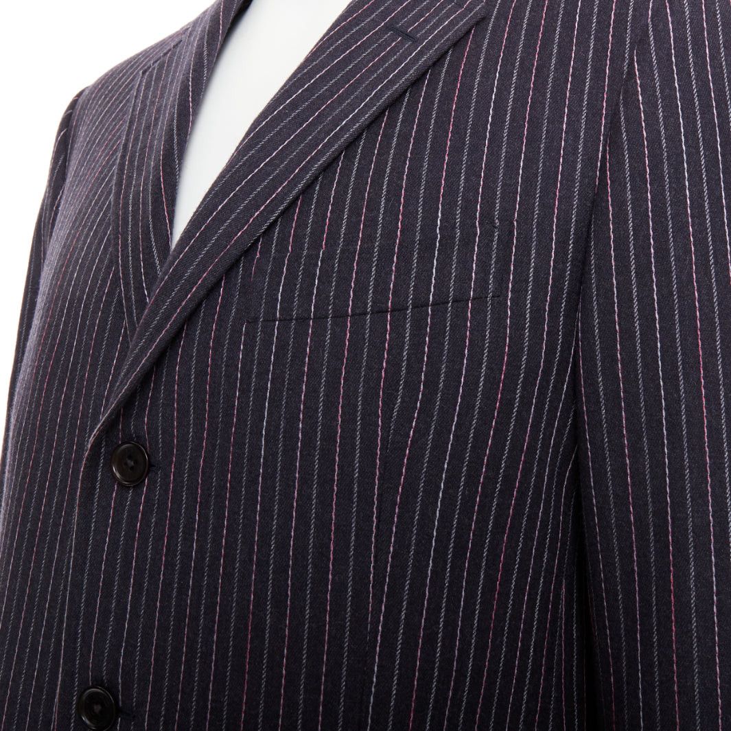 Etro ETRO grey pink pinstripe wool cashmere single breasted blazer pants set IT52 XL Size 52R - 2 Thumbnail