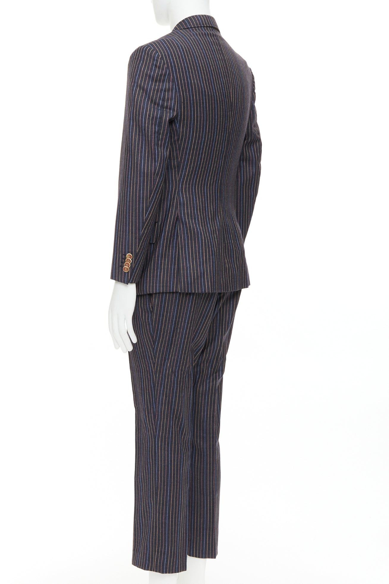 Etro ETRO grey brown multi pinstripe single breasted cropped blazer pants set IT52 XL Size 52R - 6 Thumbnail