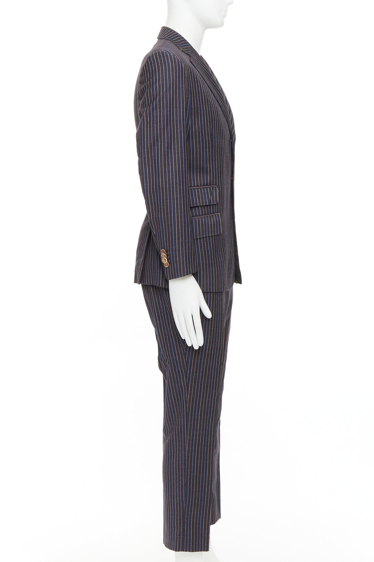 Etro ETRO grey brown multi pinstripe single breasted cropped blazer pants set IT52 XL Size 52R - 4 Thumbnail