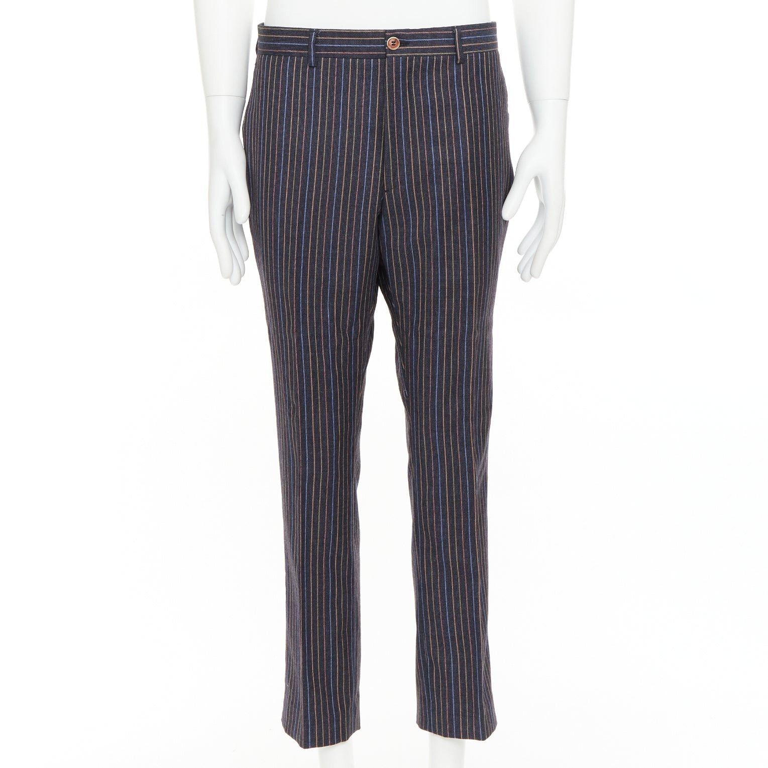 Etro ETRO grey brown multi pinstripe single breasted cropped blazer pants set IT52 XL Size 52R - 7 Thumbnail
