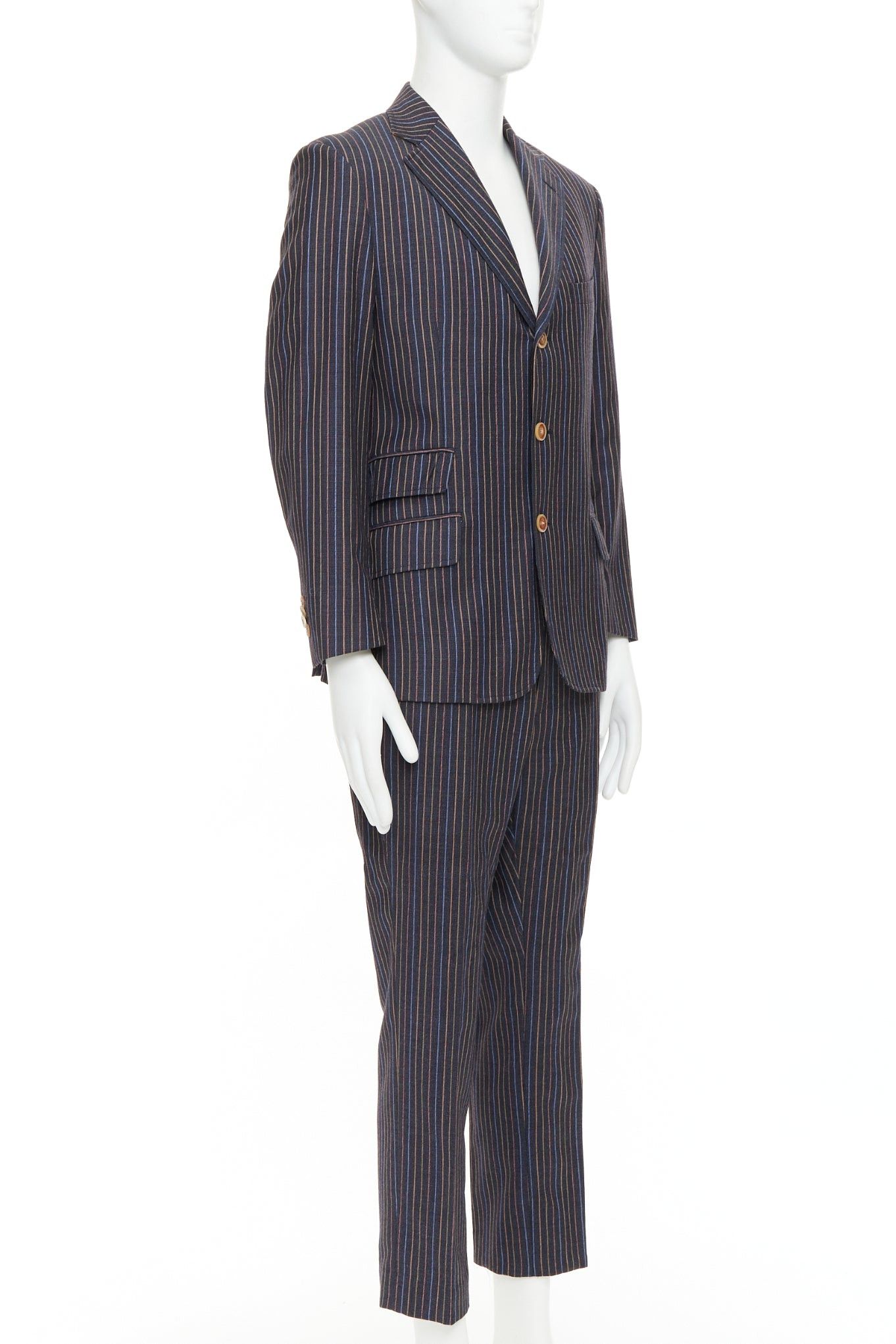 Etro ETRO grey brown multi pinstripe single breasted cropped blazer pants set IT52 XL Size 52R - 3 Thumbnail