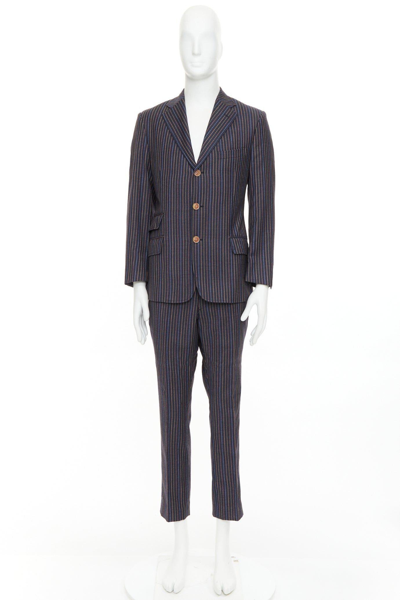 Etro ETRO grey brown multi pinstripe single breasted cropped blazer pants set IT52 XL Size 52R - 11 Thumbnail