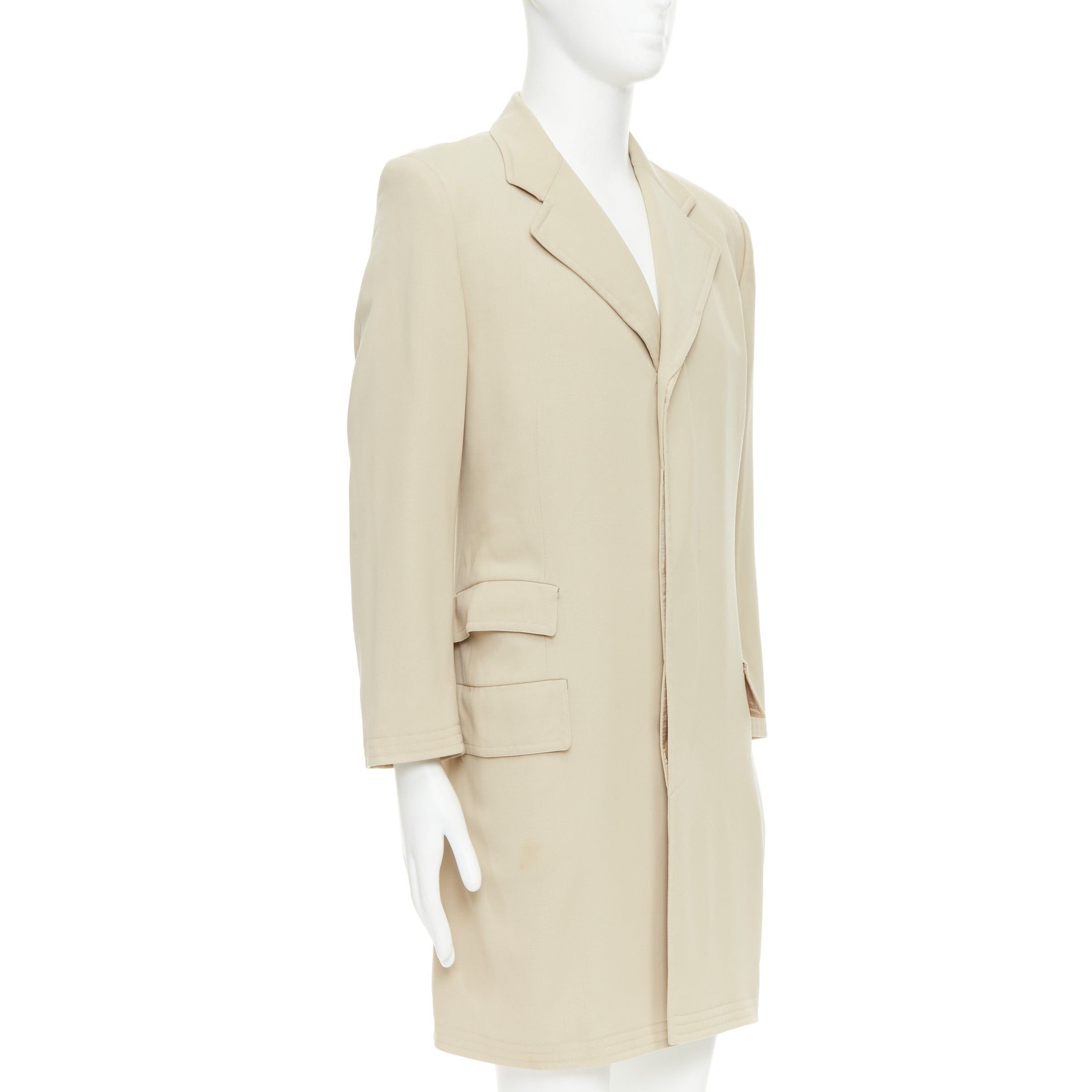 Hermes HERMES beige 100% wool twill horn buttons minimal long coat IT46 S Size US S / EU 44-46 / 1 - 3 Thumbnail