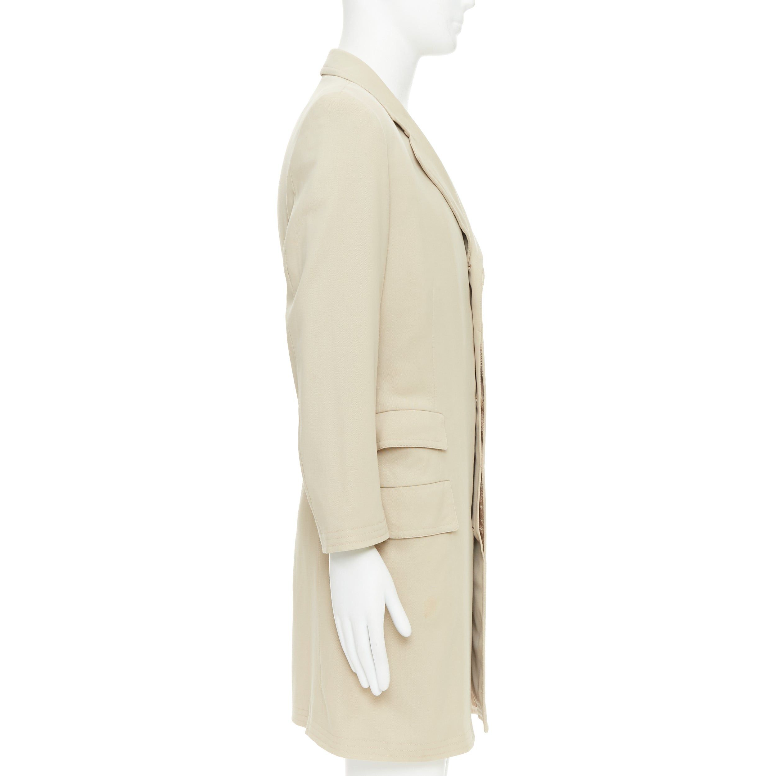 Hermes HERMES beige 100% wool twill horn buttons minimal long coat IT46 S Size US S / EU 44-46 / 1 - 4 Thumbnail