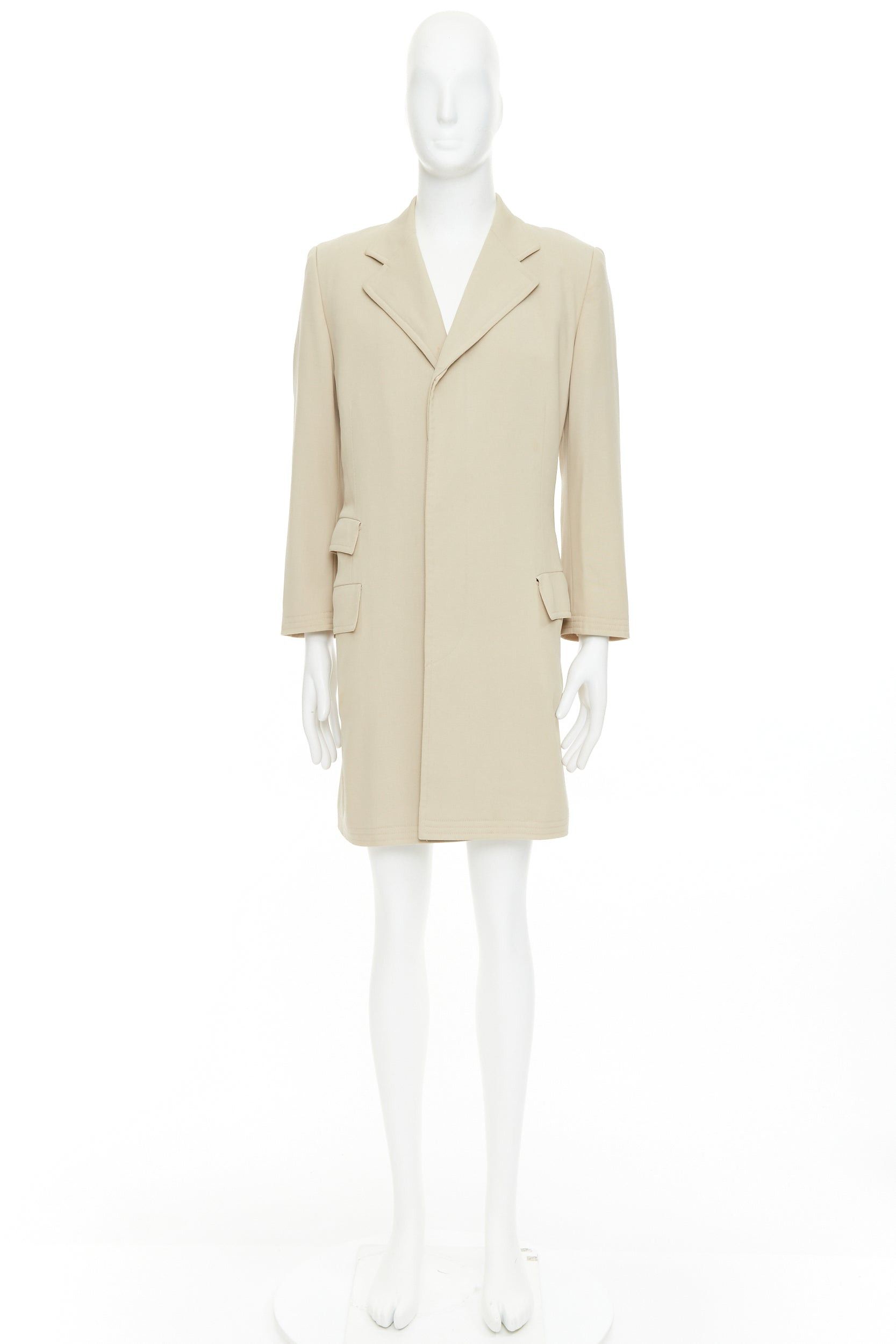 Hermes HERMES beige 100% wool twill horn buttons minimal long coat IT46 S Size US S / EU 44-46 / 1 - 9 Thumbnail