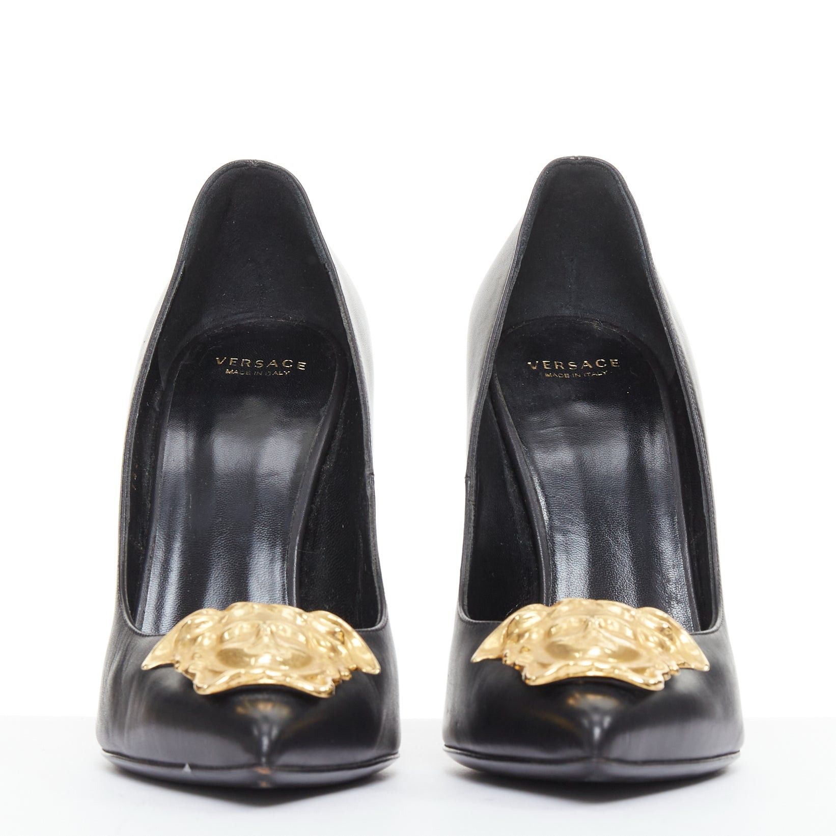 Versace VERSACE Medusa black gold emblem metal heel pump EU38 Lady Gaga Size US 8 / IT 38 - 3 Thumbnail