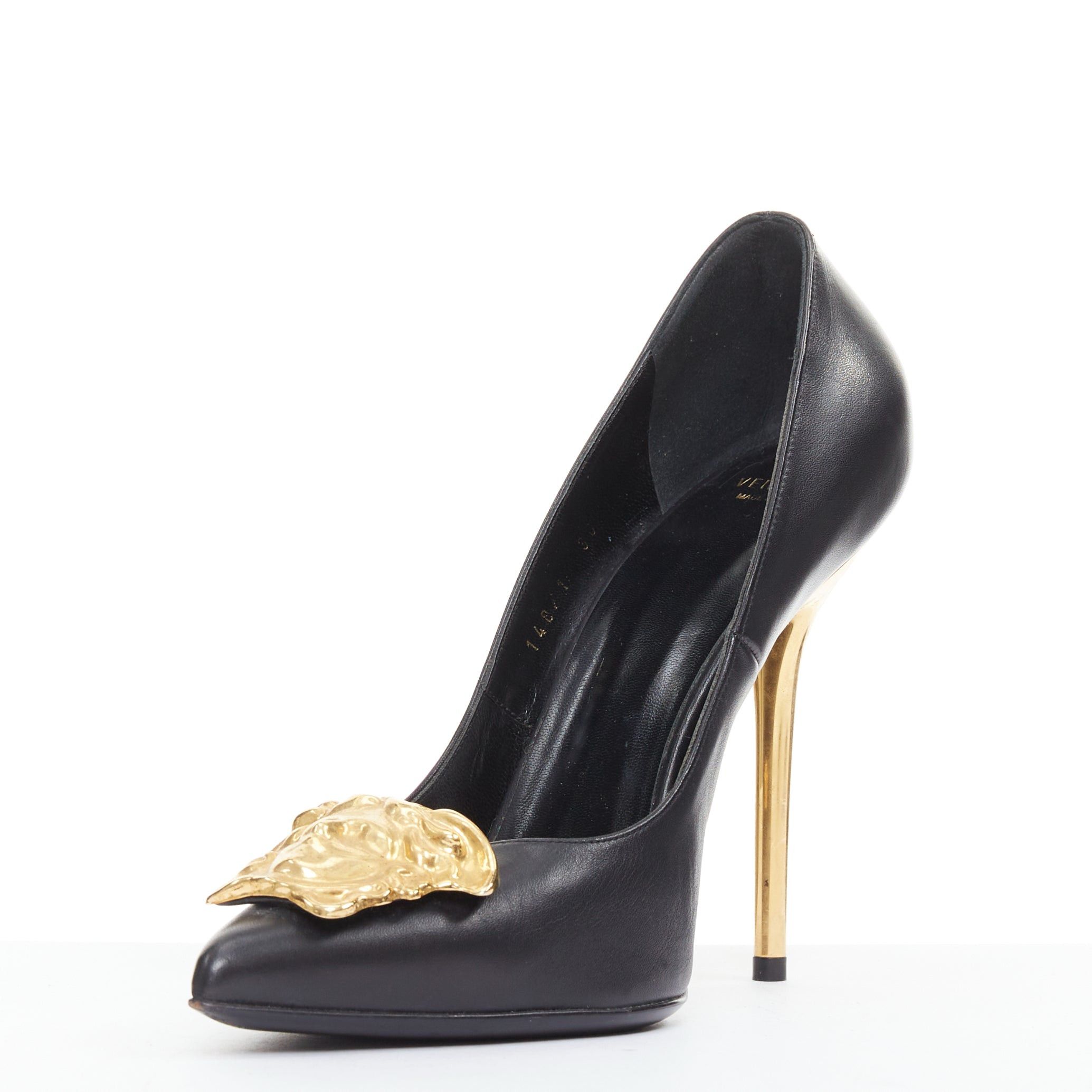 Versace VERSACE Medusa black gold emblem metal heel pump EU38 Lady Gaga Size US 8 / IT 38 - 4 Thumbnail
