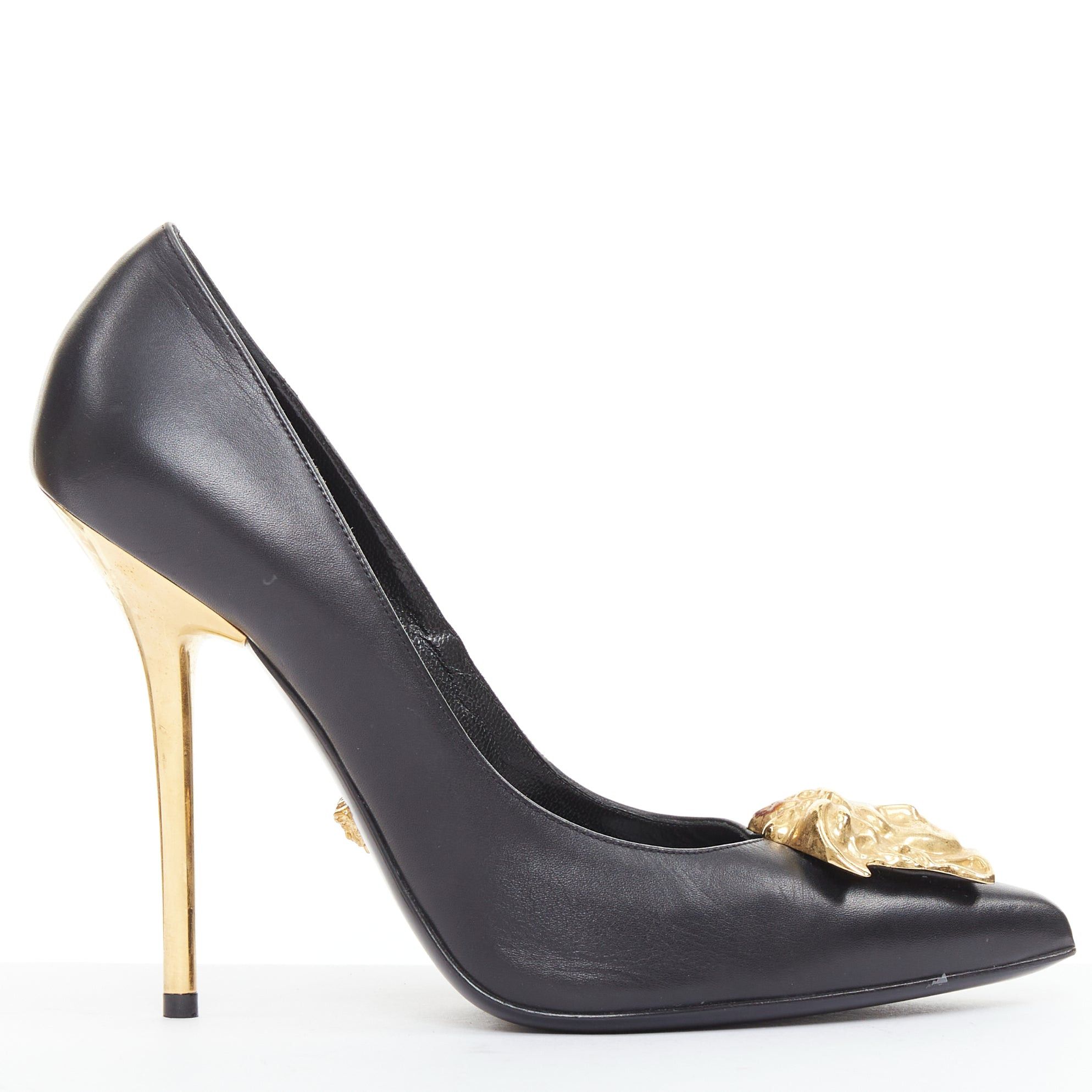 Versace VERSACE Medusa black gold emblem metal heel pump EU38 Lady Gaga Size US 8 / IT 38 - 2 Thumbnail