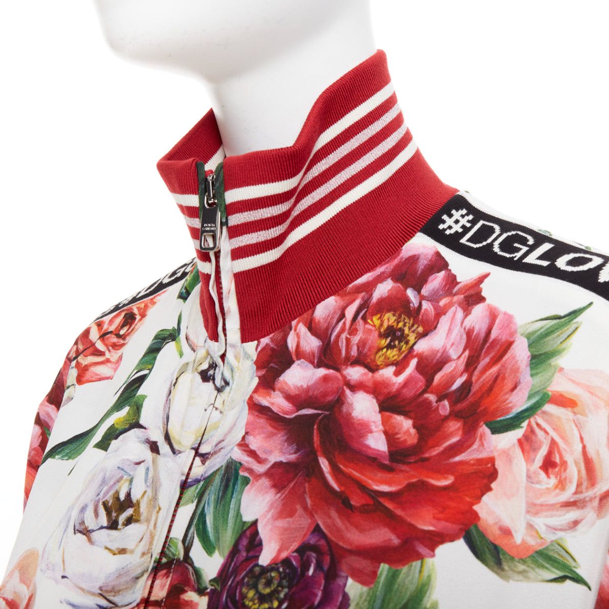 Dolce & Gabbana DOLCE GABBANA red rose floral print striped silk trim track bomber jacket IT36 XXS Size XS / US 0-2 / IT 36-38 - 2 Thumbnail