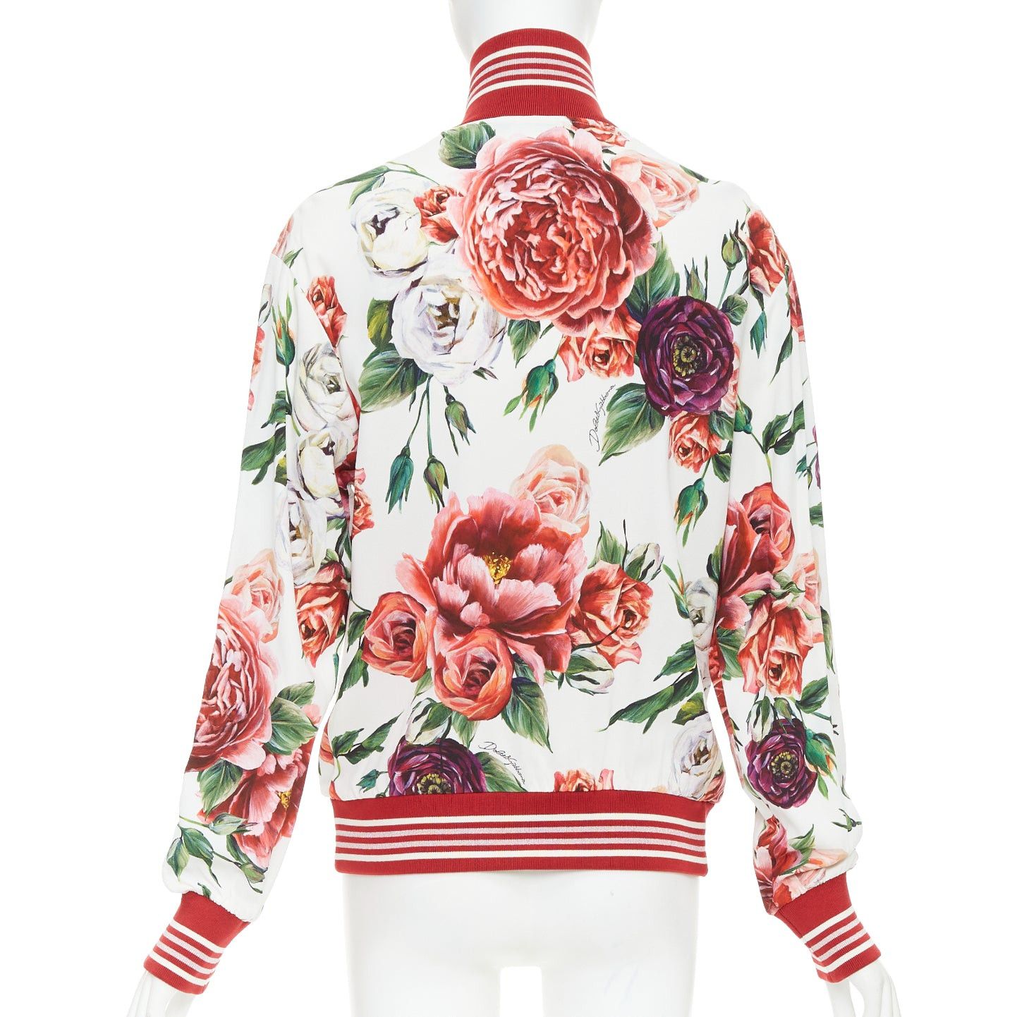 Dolce & Gabbana DOLCE GABBANA red rose floral print striped silk trim track bomber jacket IT36 XXS Size XS / US 0-2 / IT 36-38 - 6 Thumbnail