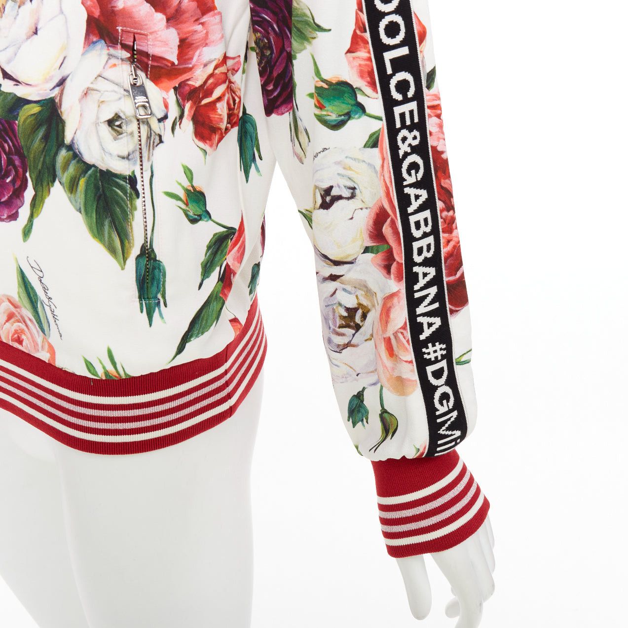 Dolce & Gabbana DOLCE GABBANA red rose floral print striped silk trim track bomber jacket IT36 XXS Size XS / US 0-2 / IT 36-38 - 8 Thumbnail