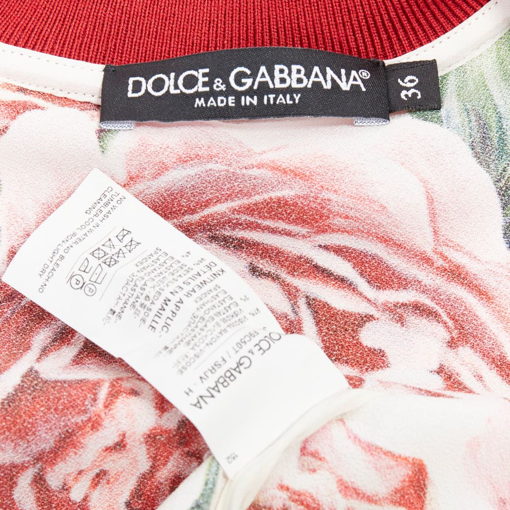 Dolce & Gabbana DOLCE GABBANA red rose floral print striped silk trim track bomber jacket IT36 XXS Size XS / US 0-2 / IT 36-38 - 9 Thumbnail