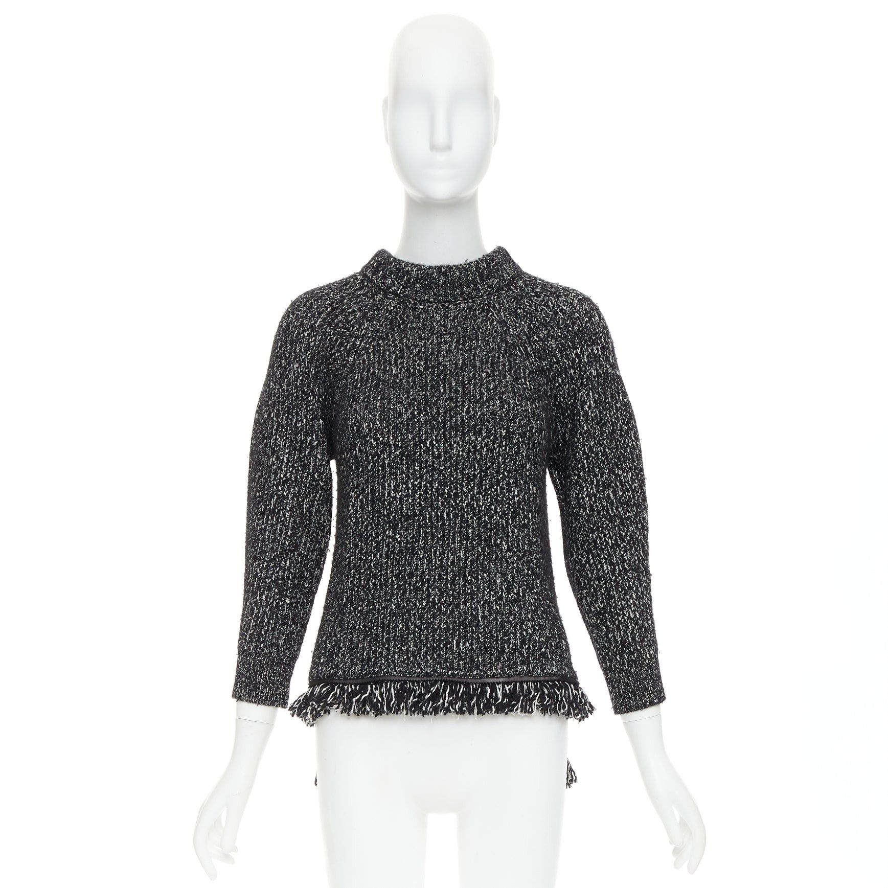 Alexander McQueen ALEXANDER MCQUEEN grey frayed fringe step hem raglan knit sweater S Size S / US 4 / IT 40 - 9 Thumbnail