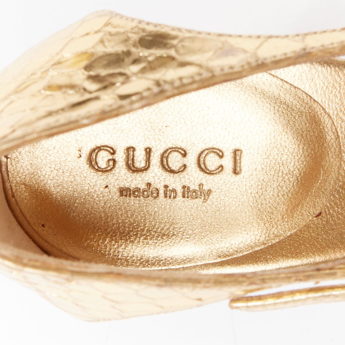 Gucci GUCCI TOM FORD Vintage 2004 Runway metallic gold scaled green Serpentine heel sandal EU36 Size US 6 / IT 36 - 9 Thumbnail