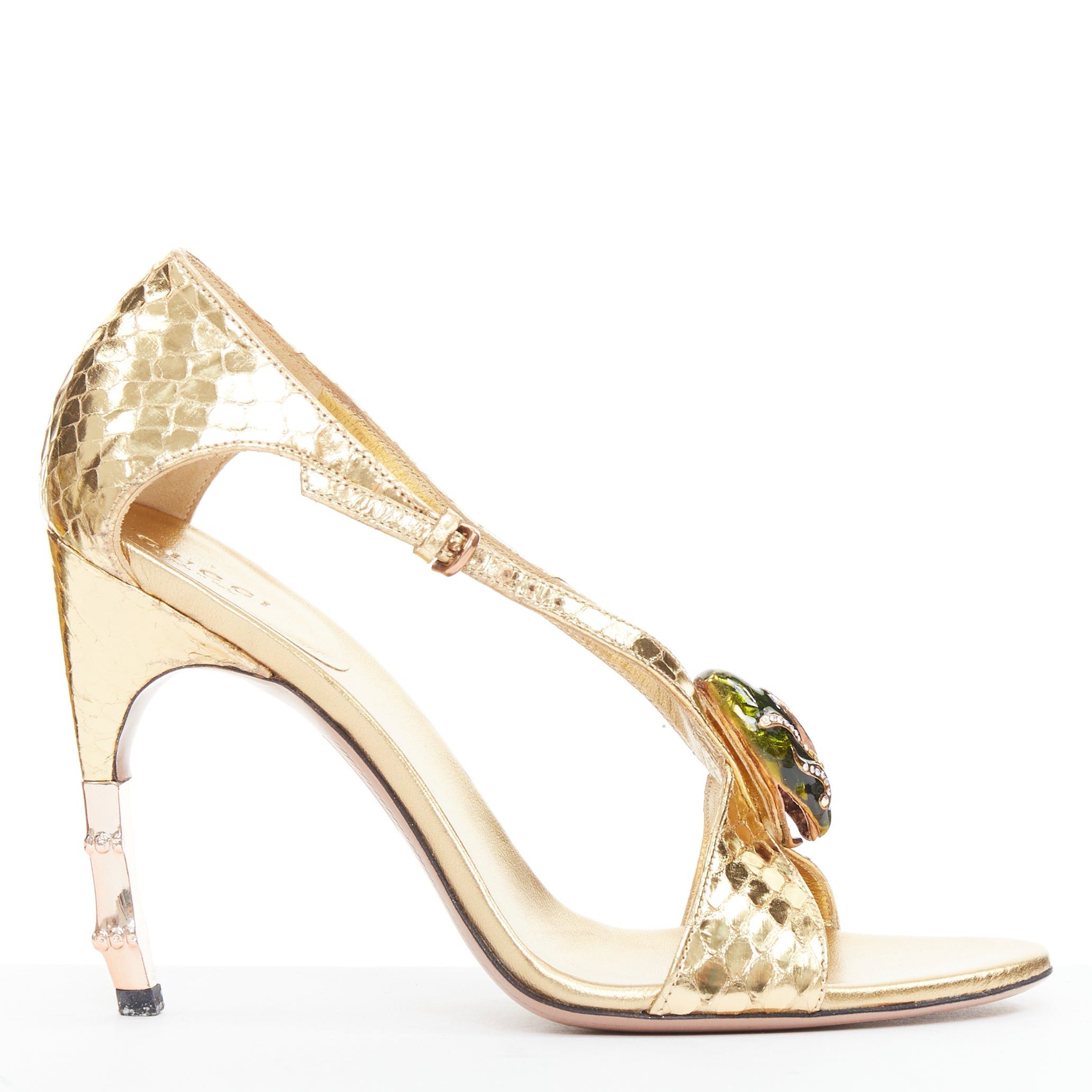 Gucci GUCCI TOM FORD Vintage 2004 Runway metallic gold scaled green Serpentine heel sandal EU36 Size US 6 / IT 36 - 2 Thumbnail