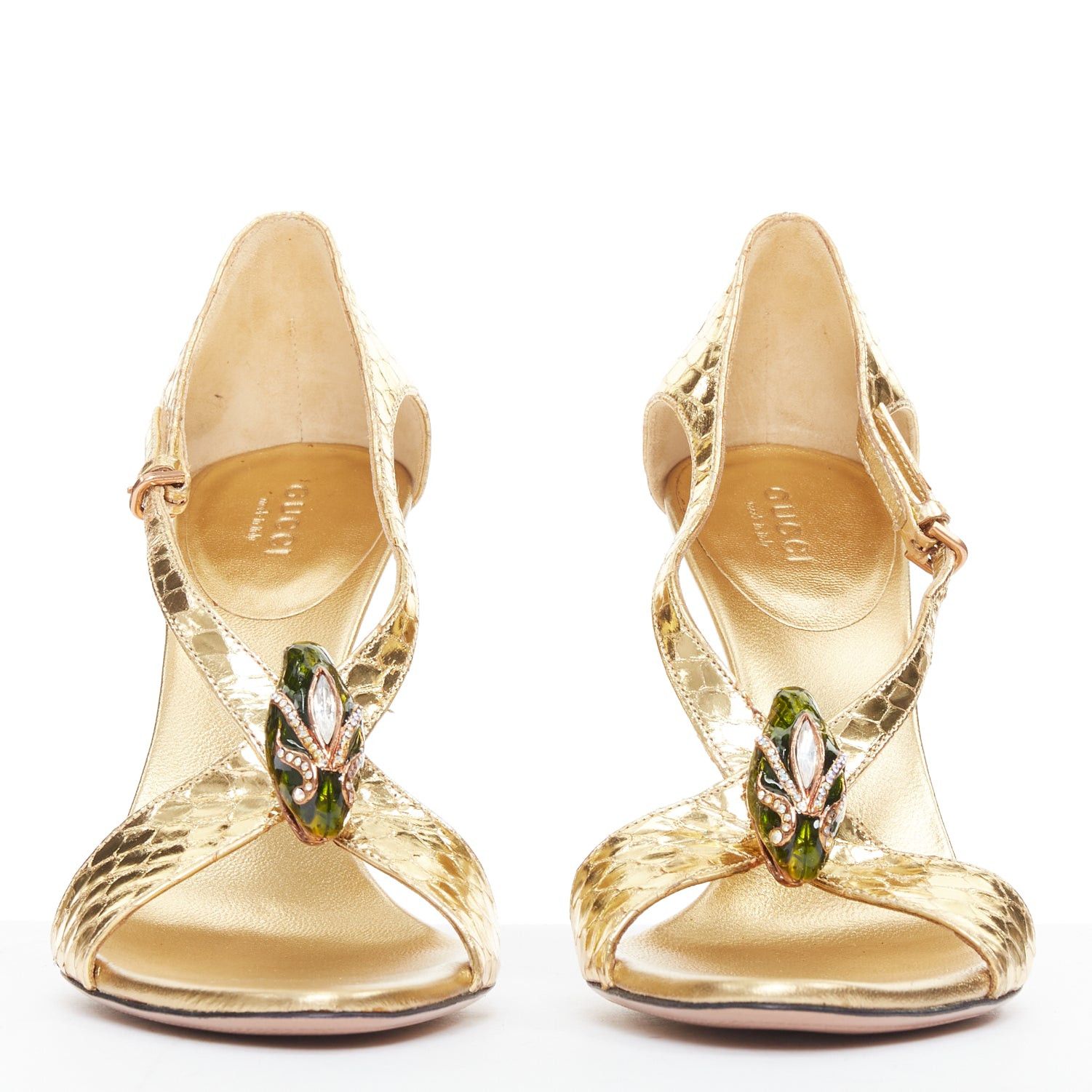 Gucci GUCCI TOM FORD Vintage 2004 Runway metallic gold scaled green Serpentine heel sandal EU36 Size US 6 / IT 36 - 3 Thumbnail