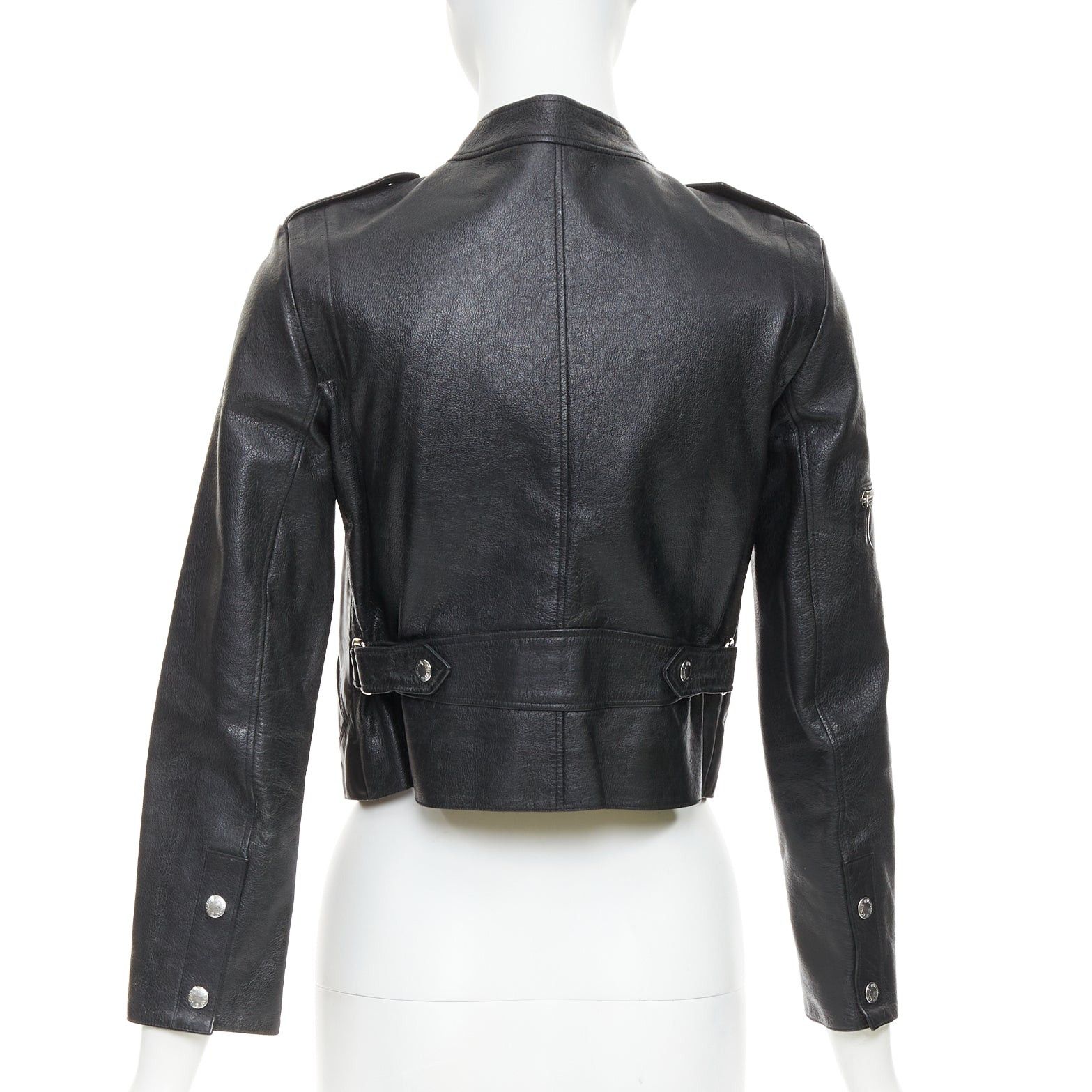 Louis Vuitton LOUIS VUITTON black goatskin leather LV zip cropped biker jacket FR36 S Size S / US 4 / IT 40 - 6 Thumbnail
