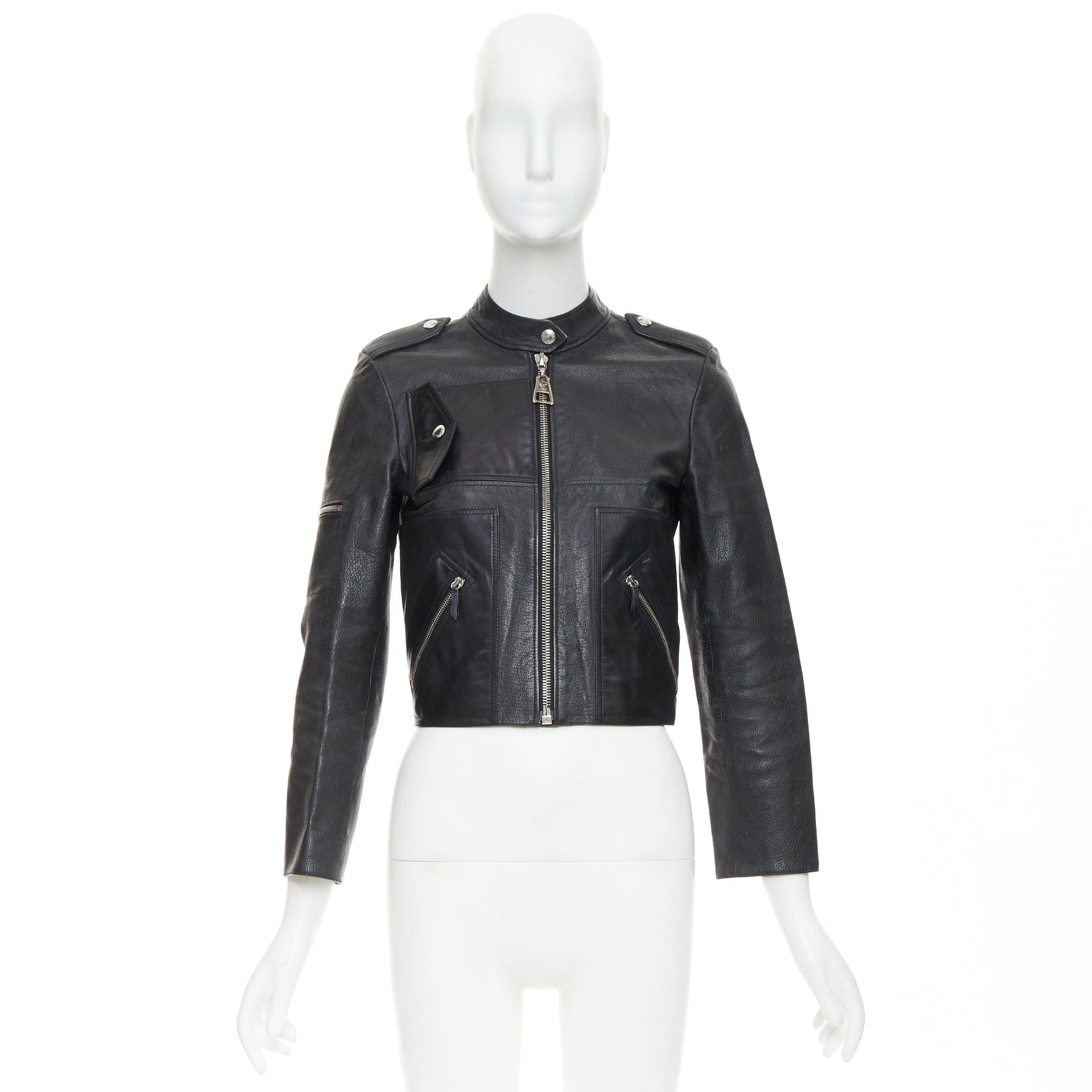 Louis Vuitton LOUIS VUITTON black goatskin leather LV zip cropped biker jacket FR36 S Size S / US 4 / IT 40 - 10 Thumbnail