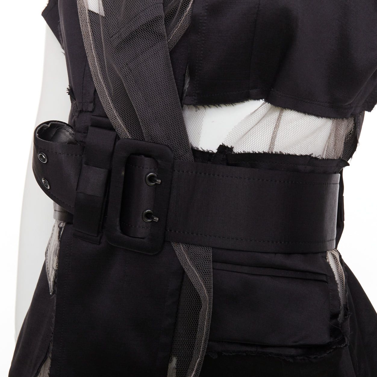 Comme des Garcons COMME DES GARCONS 2007 Runway black satin sheer patchwork tulle belted vest S Size S / US 4 / IT 40 - 2 Thumbnail