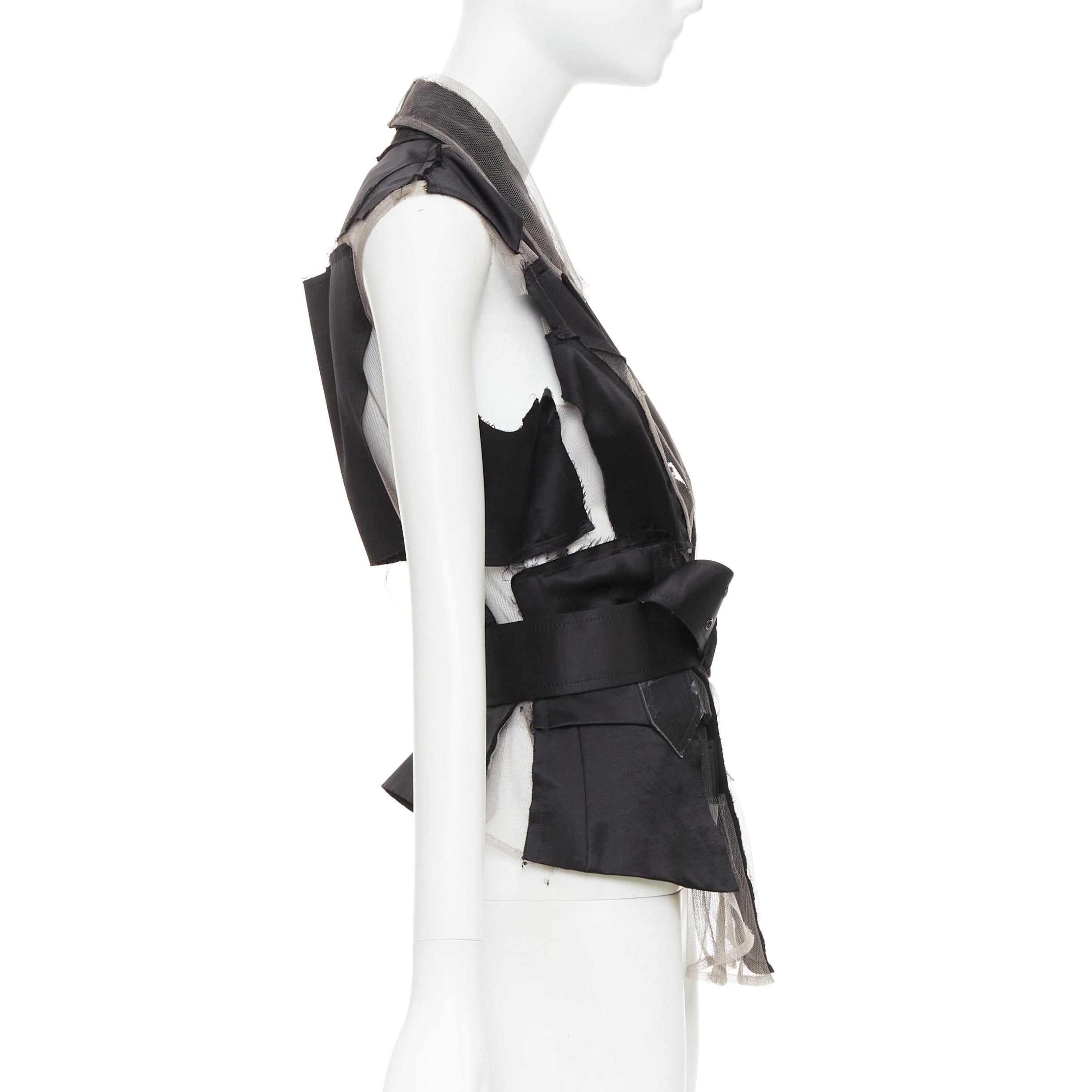 Comme des Garcons COMME DES GARCONS 2007 Runway black satin sheer patchwork tulle belted vest S Size S / US 4 / IT 40 - 4 Thumbnail