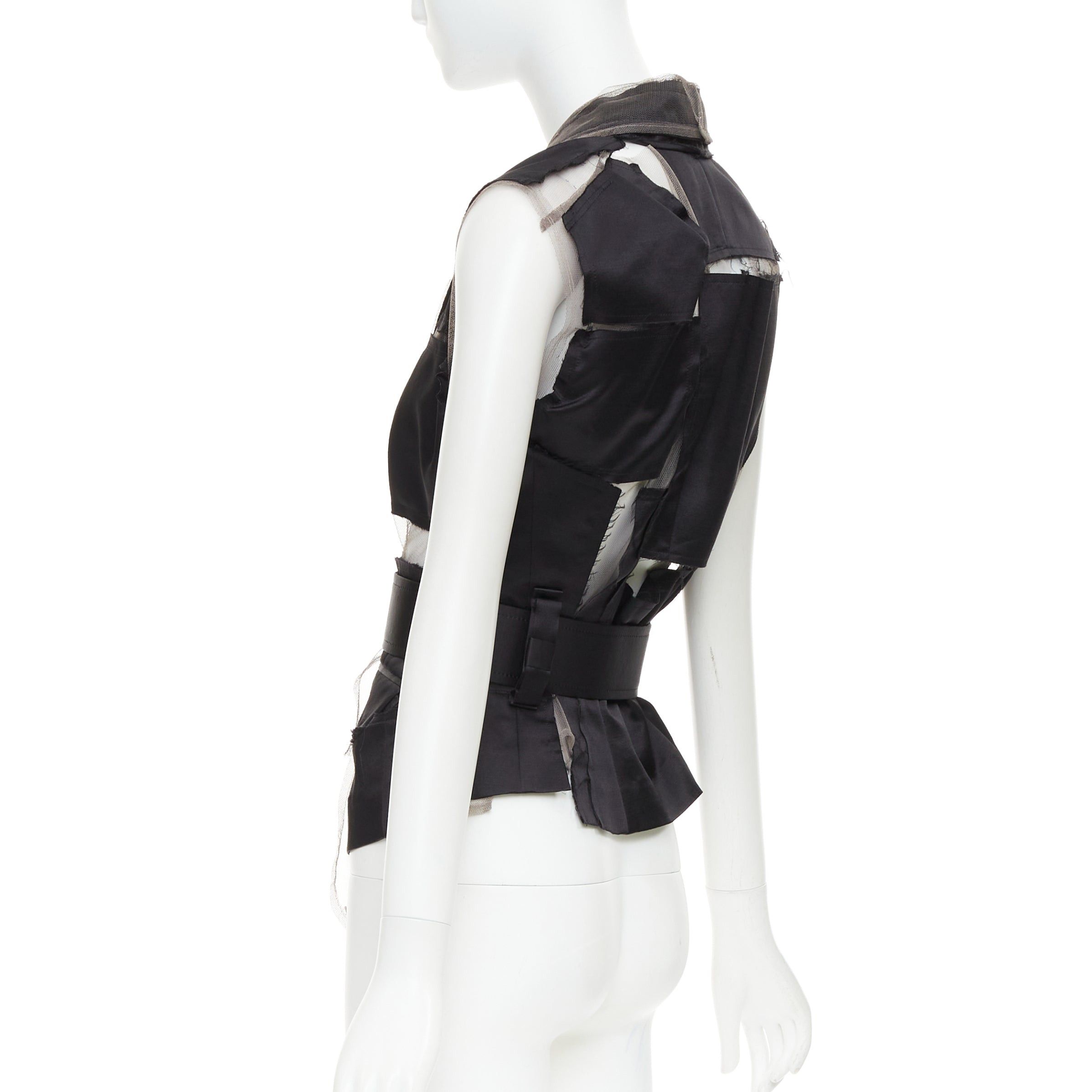 Comme des Garcons COMME DES GARCONS 2007 Runway black satin sheer patchwork tulle belted vest S Size S / US 4 / IT 40 - 6 Thumbnail